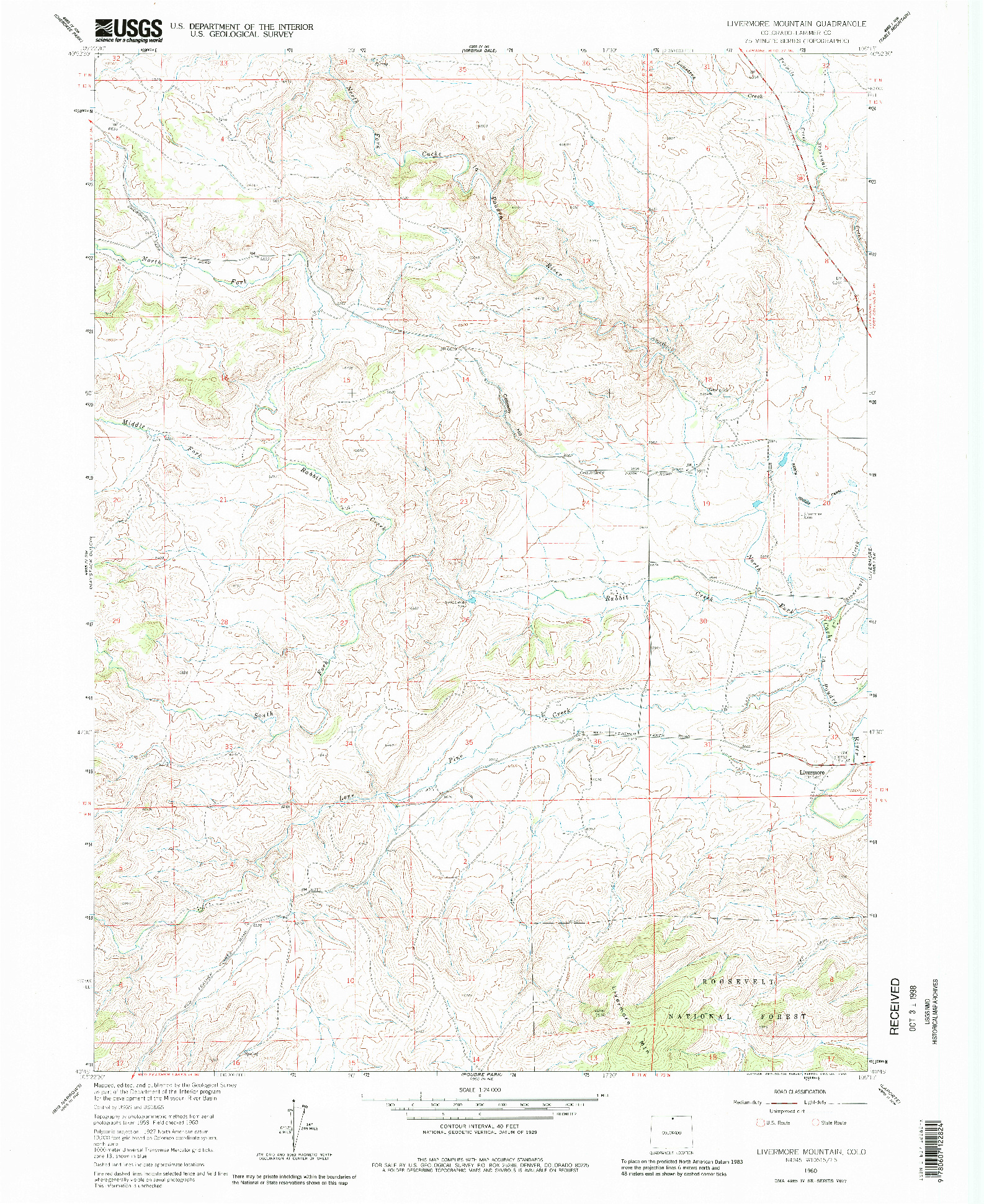 USGS 1:24000-SCALE QUADRANGLE FOR LIVERMORE MOUNTAIN, CO 1960