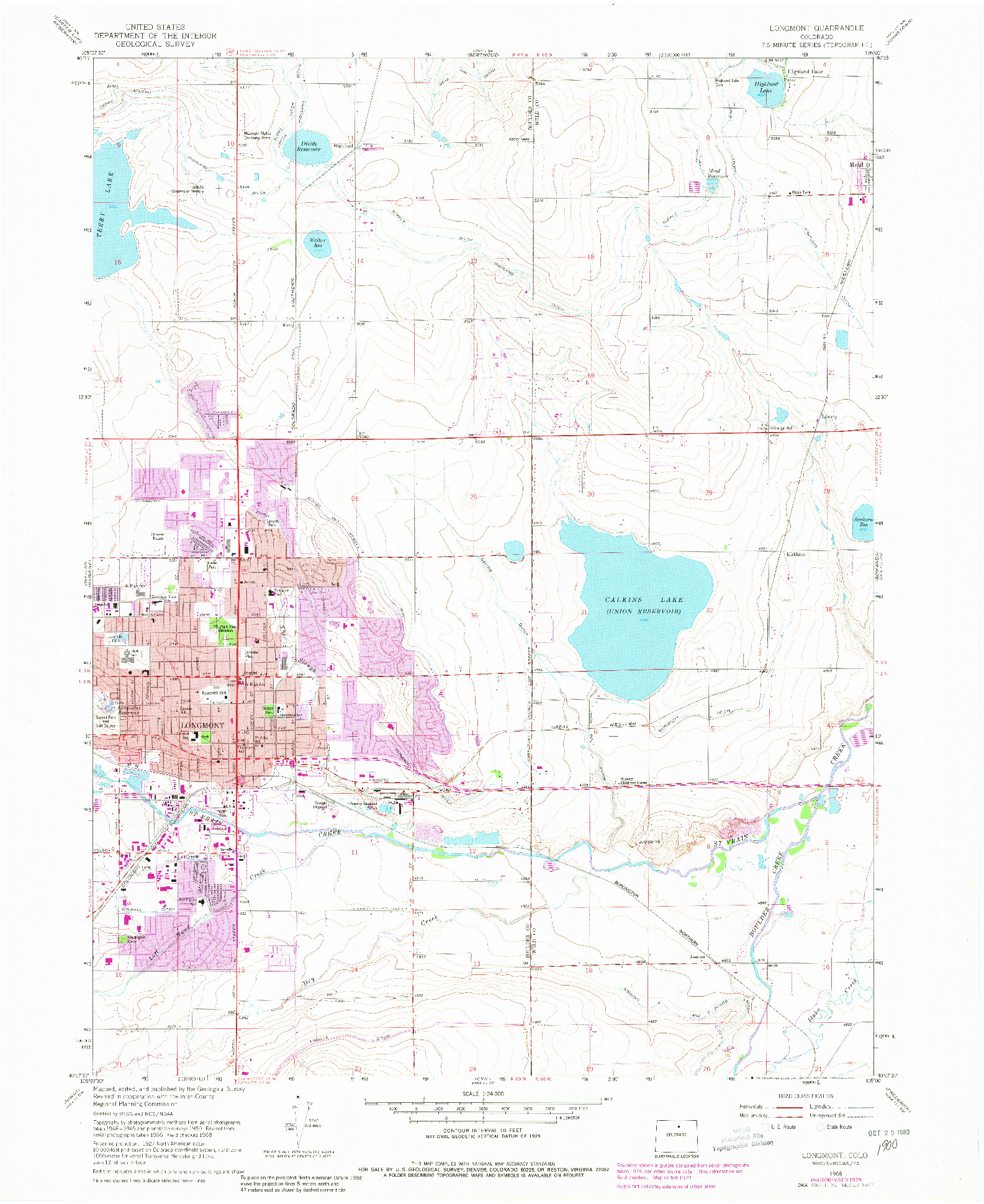 USGS 1:24000-SCALE QUADRANGLE FOR LONGMONT, CO 1968