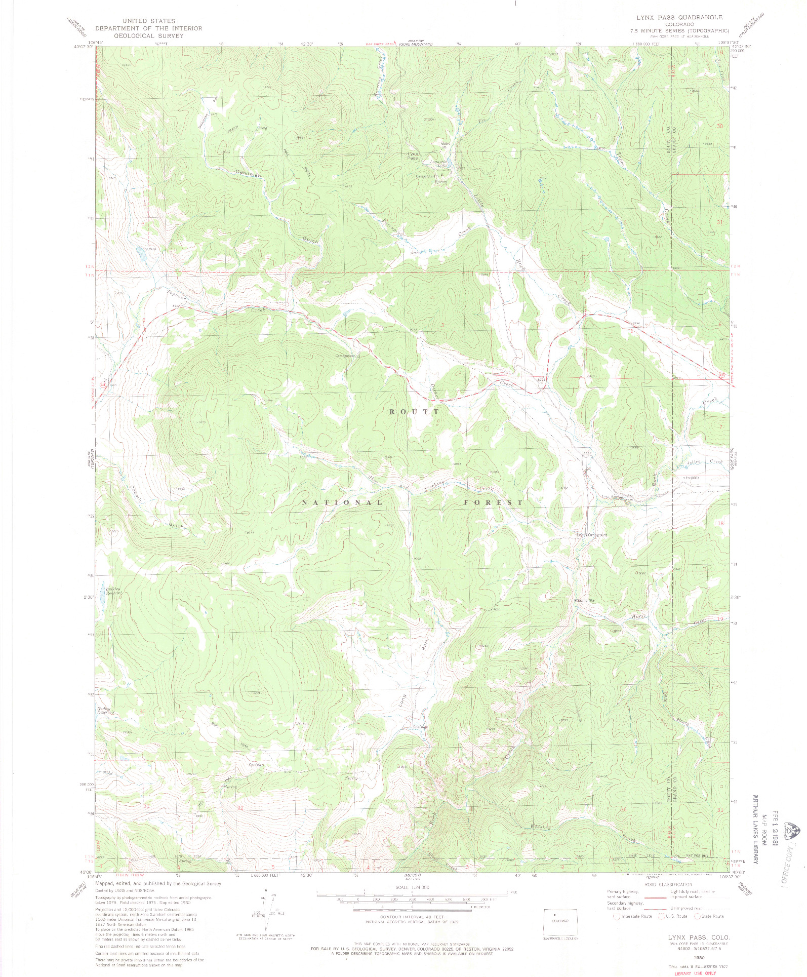 USGS 1:24000-SCALE QUADRANGLE FOR LYNX PASS, CO 1980