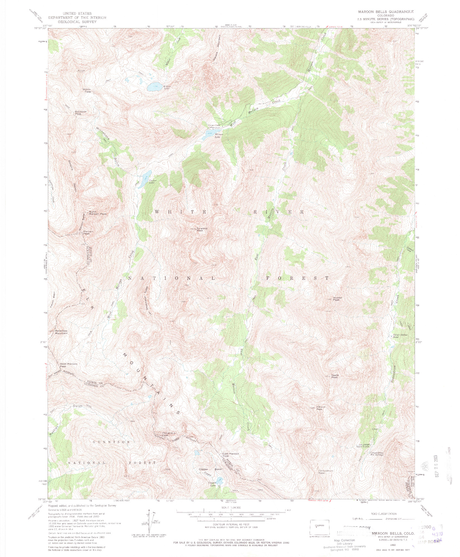 USGS 1:24000-SCALE QUADRANGLE FOR MAROON BELLS, CO 1960