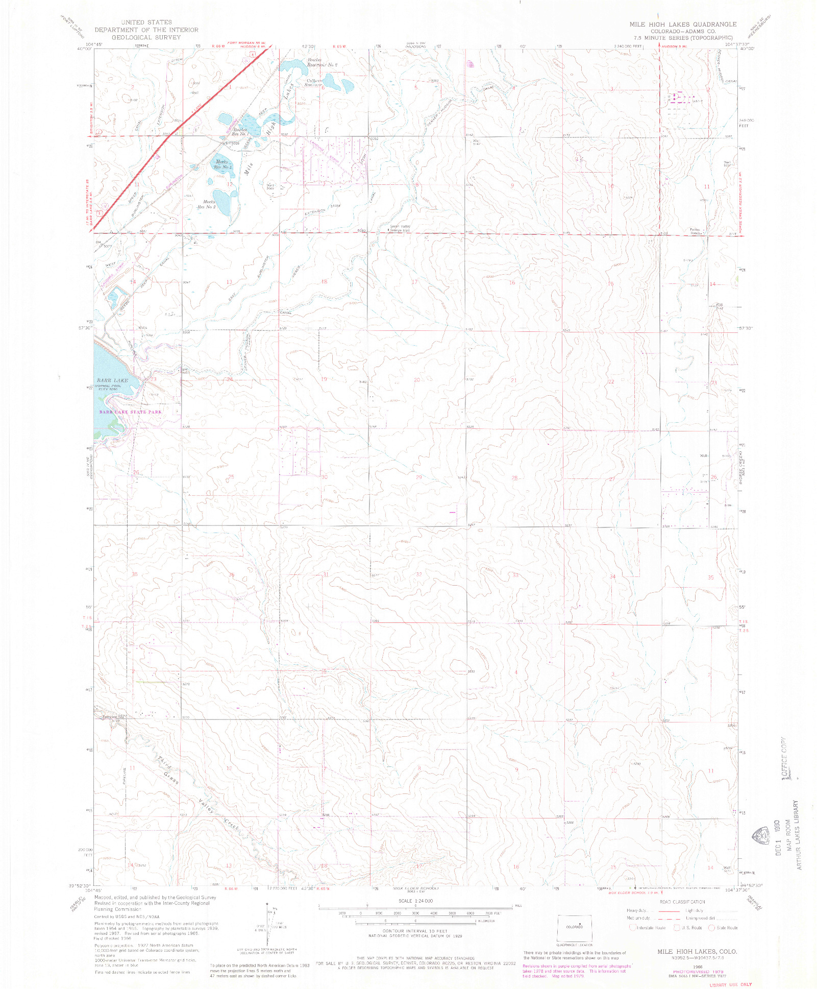 USGS 1:24000-SCALE QUADRANGLE FOR MILE HIGH LAKES, CO 1966