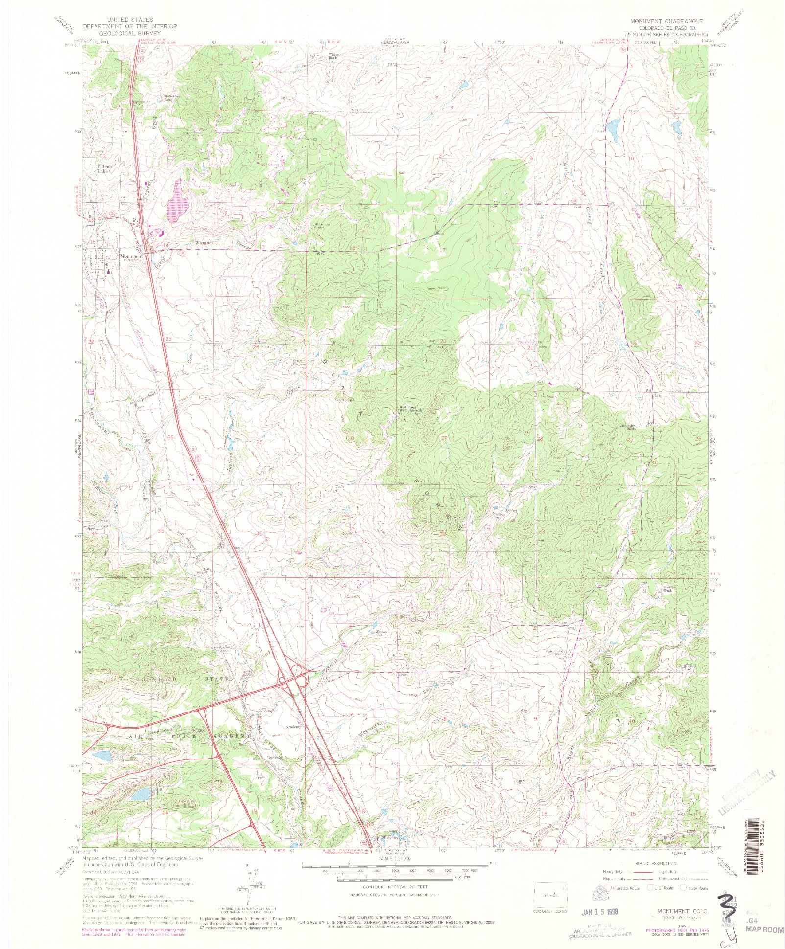 USGS 1:24000-SCALE QUADRANGLE FOR MONUMENT, CO 1961