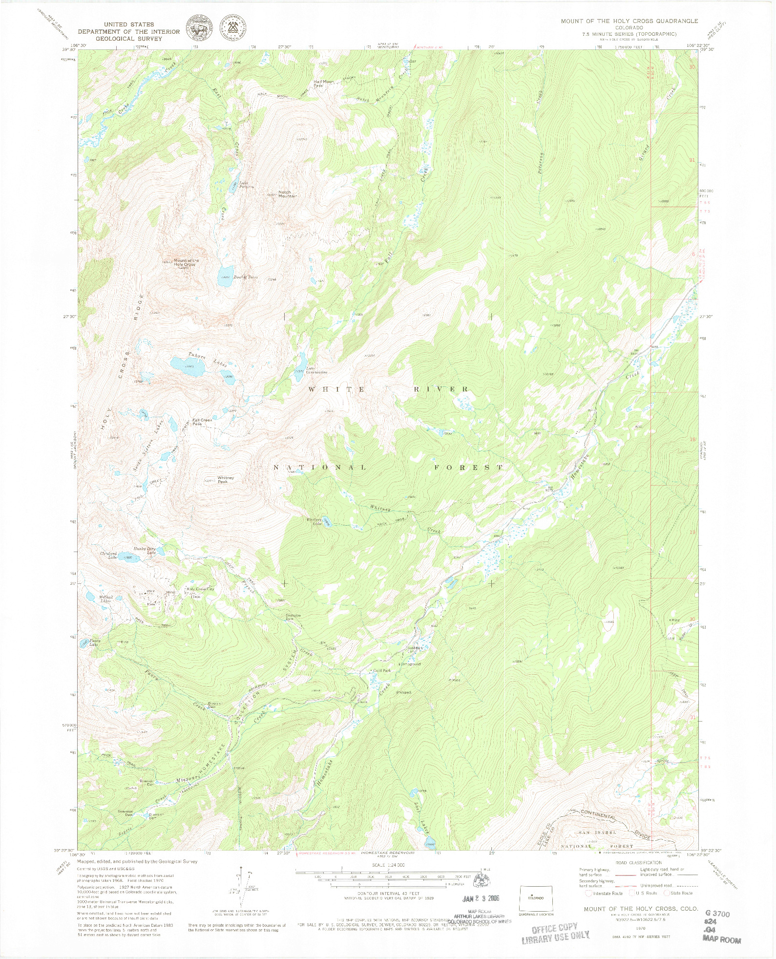 USGS 1:24000-SCALE QUADRANGLE FOR MOUNT OF THE HOLY CROSS, CO 1970