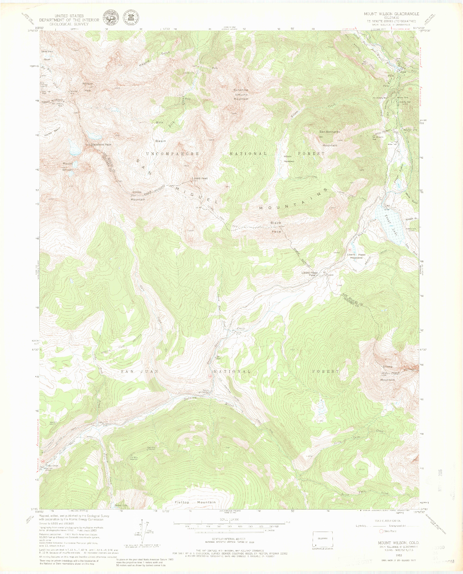 USGS 1:24000-SCALE QUADRANGLE FOR MOUNT WILSON, CO 1953