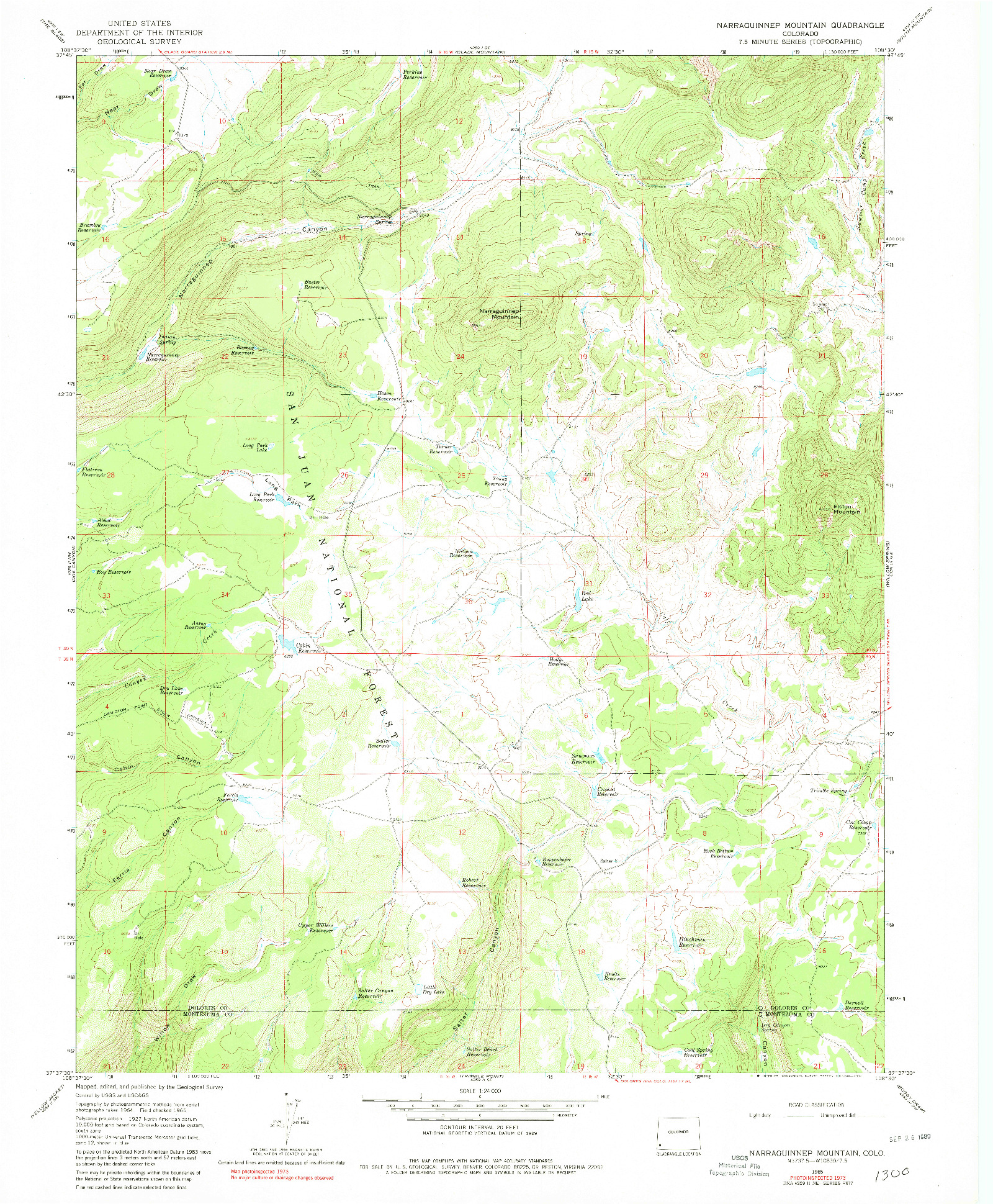 USGS 1:24000-SCALE QUADRANGLE FOR NARRAGUINNEP MOUNTAIN, CO 1965
