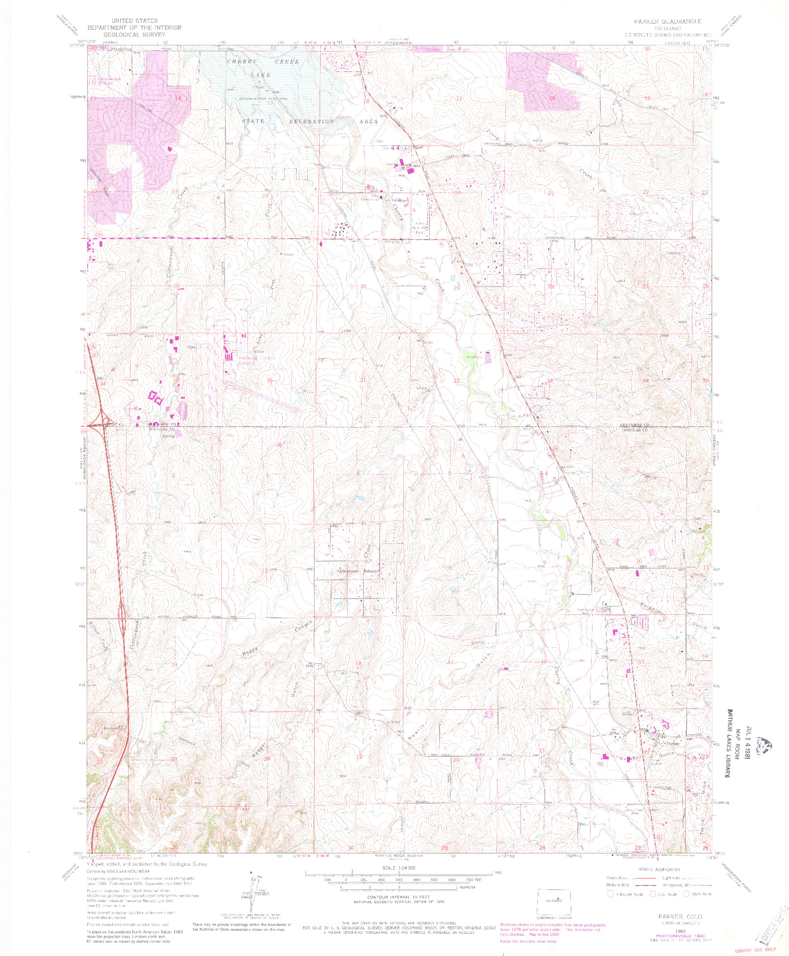 USGS 1:24000-SCALE QUADRANGLE FOR PARKER, CO 1965