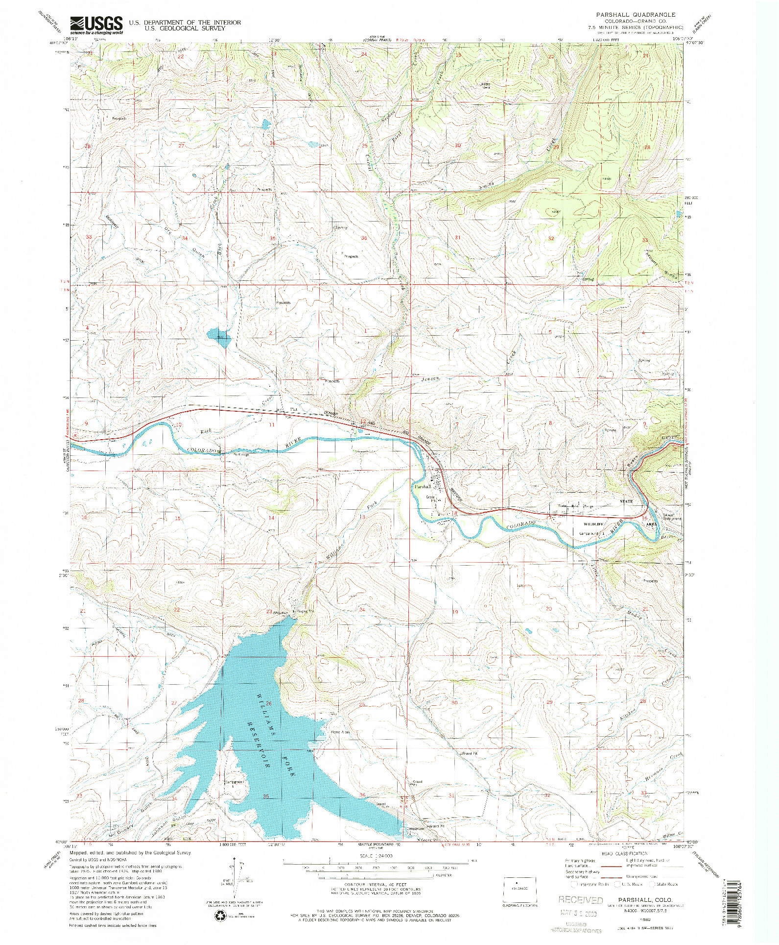 USGS 1:24000-SCALE QUADRANGLE FOR PARSHALL, CO 1980