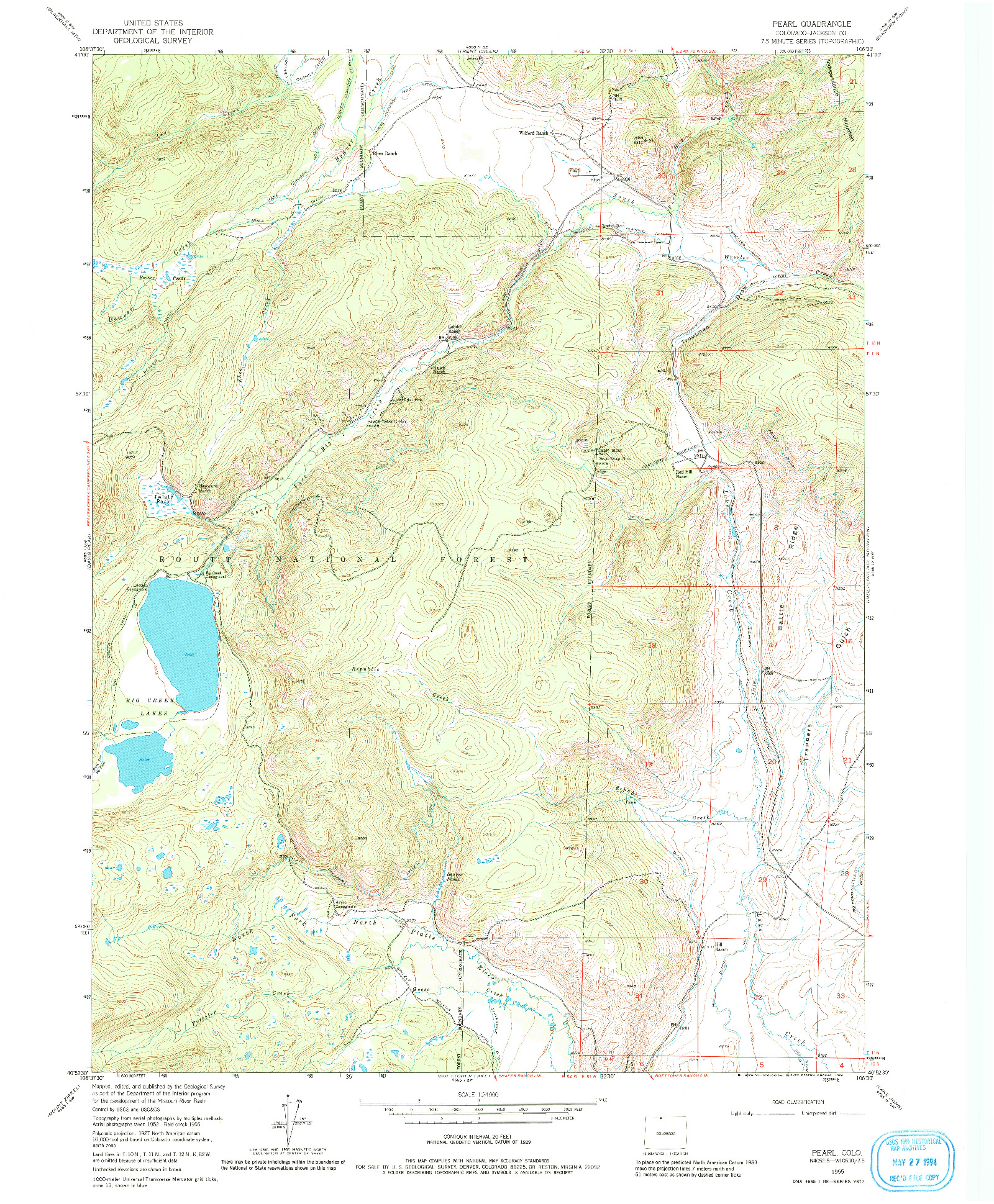 USGS 1:24000-SCALE QUADRANGLE FOR PEARL, CO 1955