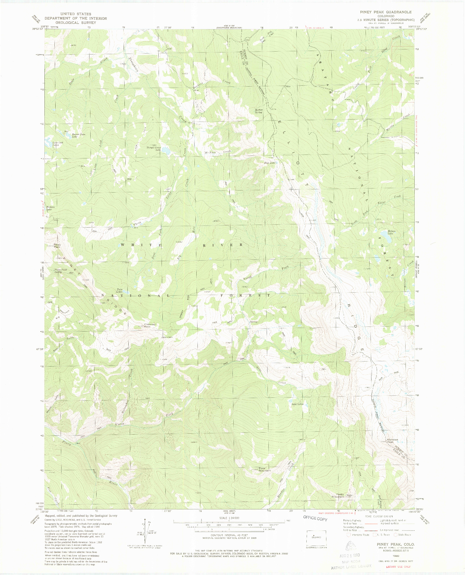 USGS 1:24000-SCALE QUADRANGLE FOR PINEY PEAK, CO 1980