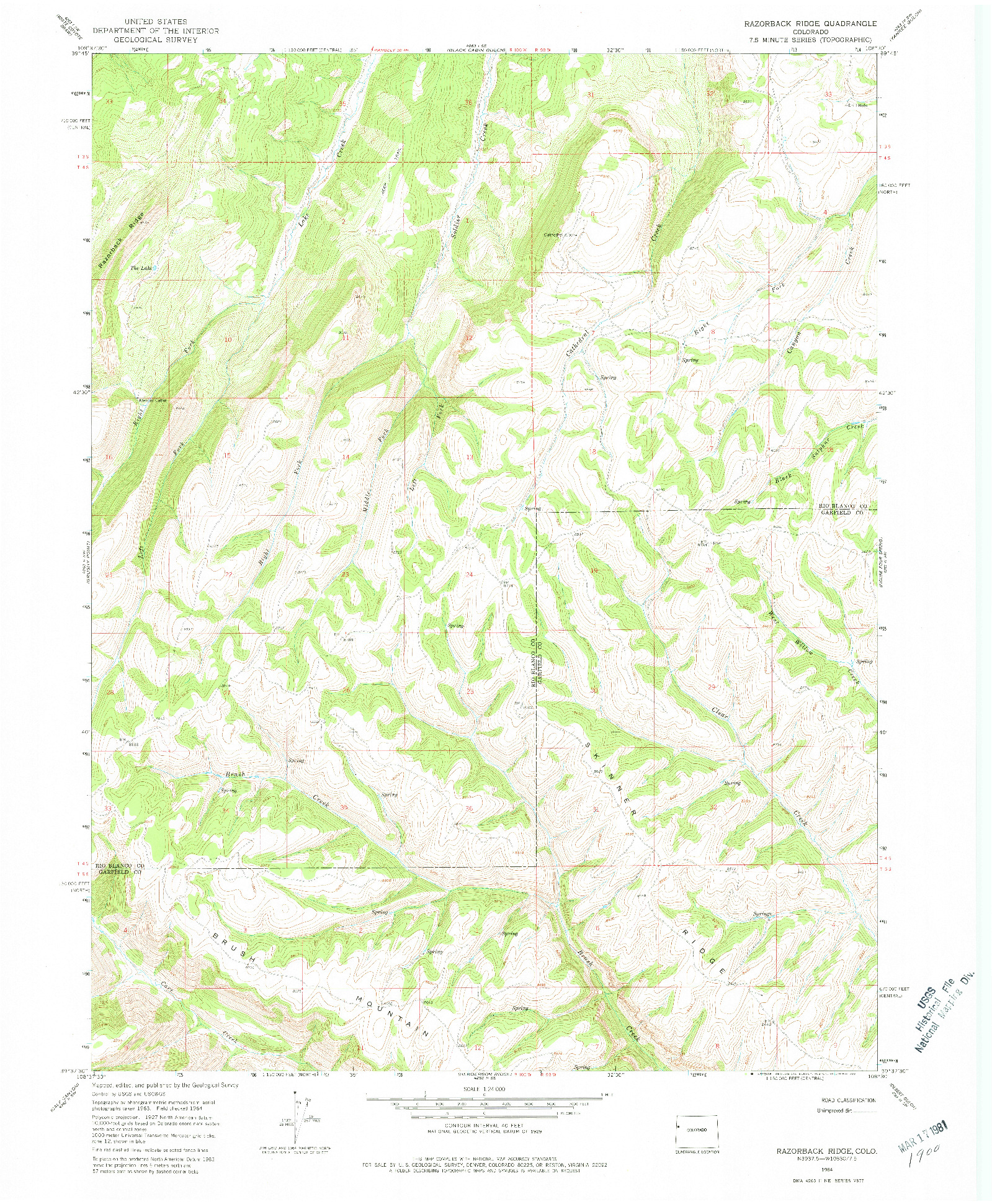 USGS 1:24000-SCALE QUADRANGLE FOR RAZORBACK RIDGE, CO 1964