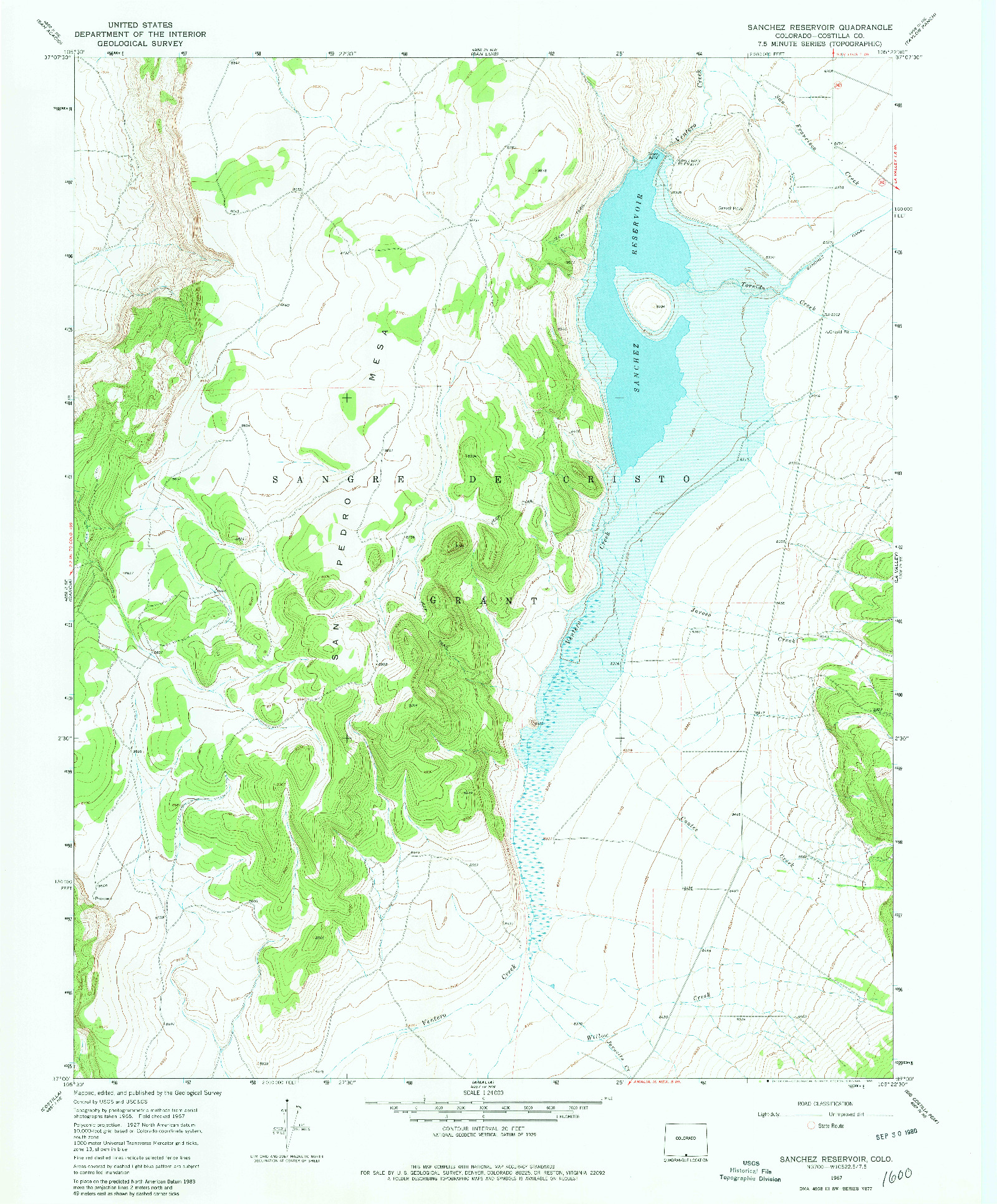 USGS 1:24000-SCALE QUADRANGLE FOR SANCHEZ RESERVOIR, CO 1967