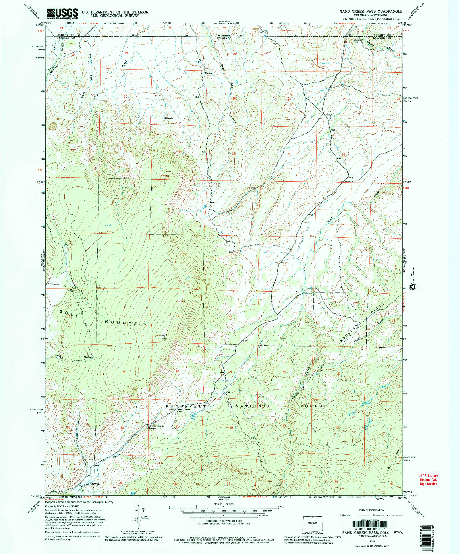 USGS 1:24000-SCALE QUADRANGLE FOR SAND CREEK PASS, CO 1967