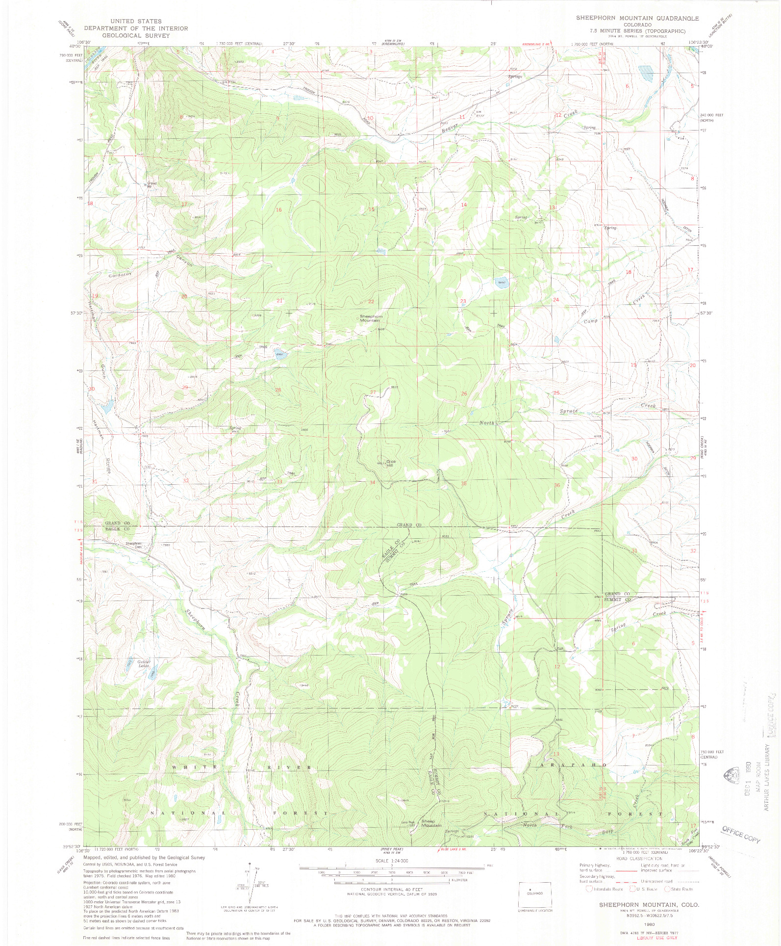 USGS 1:24000-SCALE QUADRANGLE FOR SHEEPHORN MOUNTAIN, CO 1980