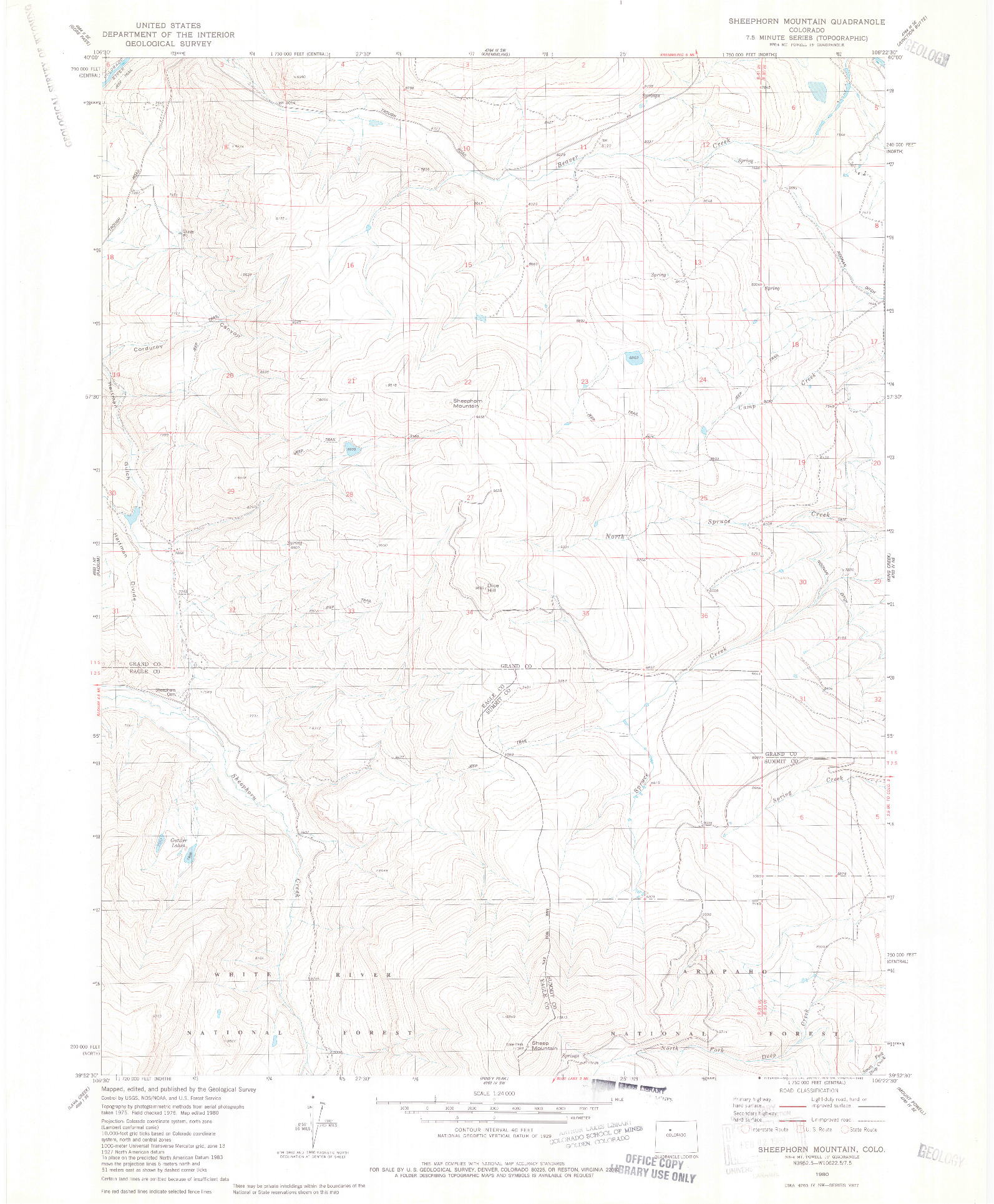 USGS 1:24000-SCALE QUADRANGLE FOR SHEEPHORN MOUNTAIN, CO 1980