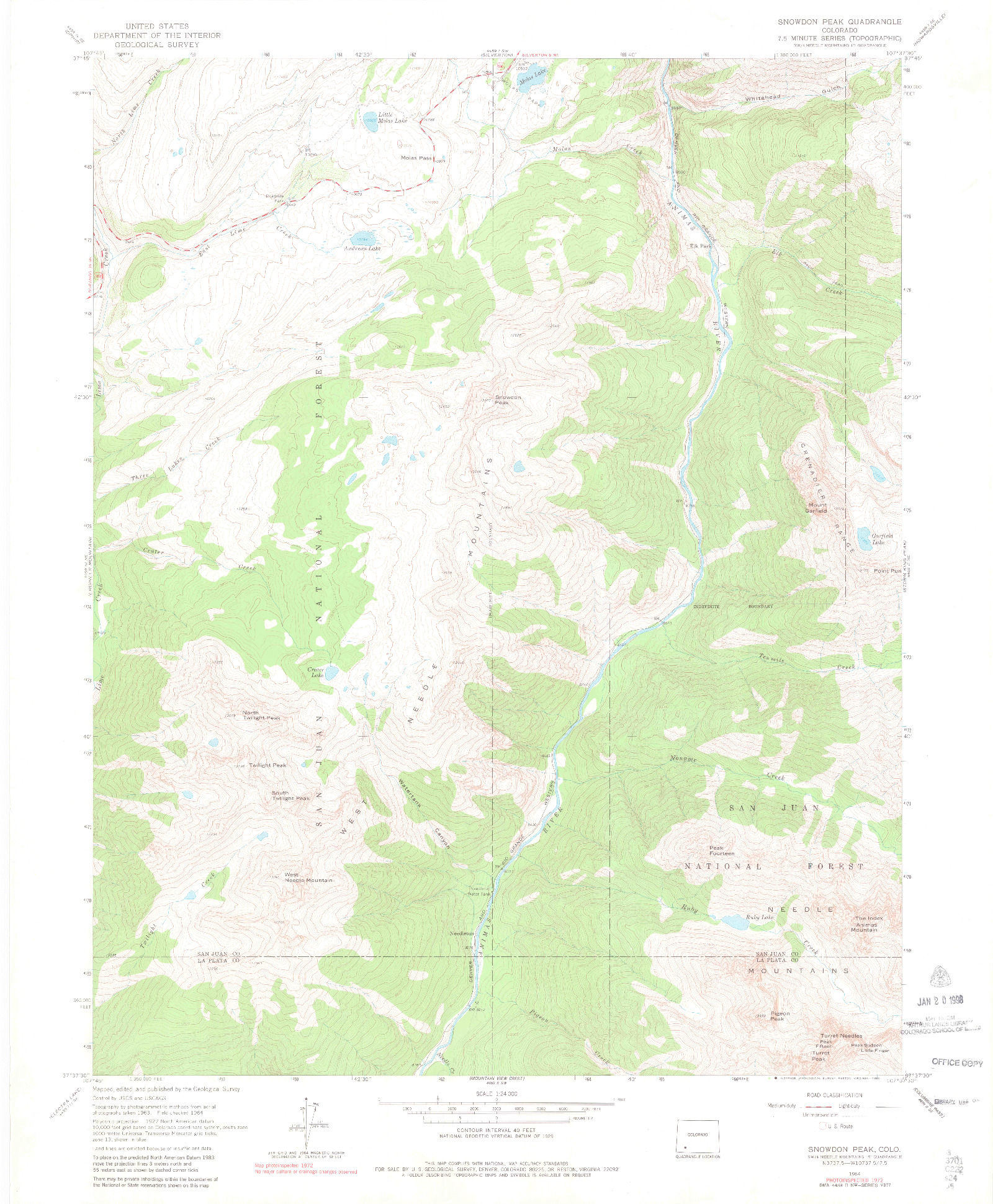 USGS 1:24000-SCALE QUADRANGLE FOR SNOWDON PEAK, CO 1964