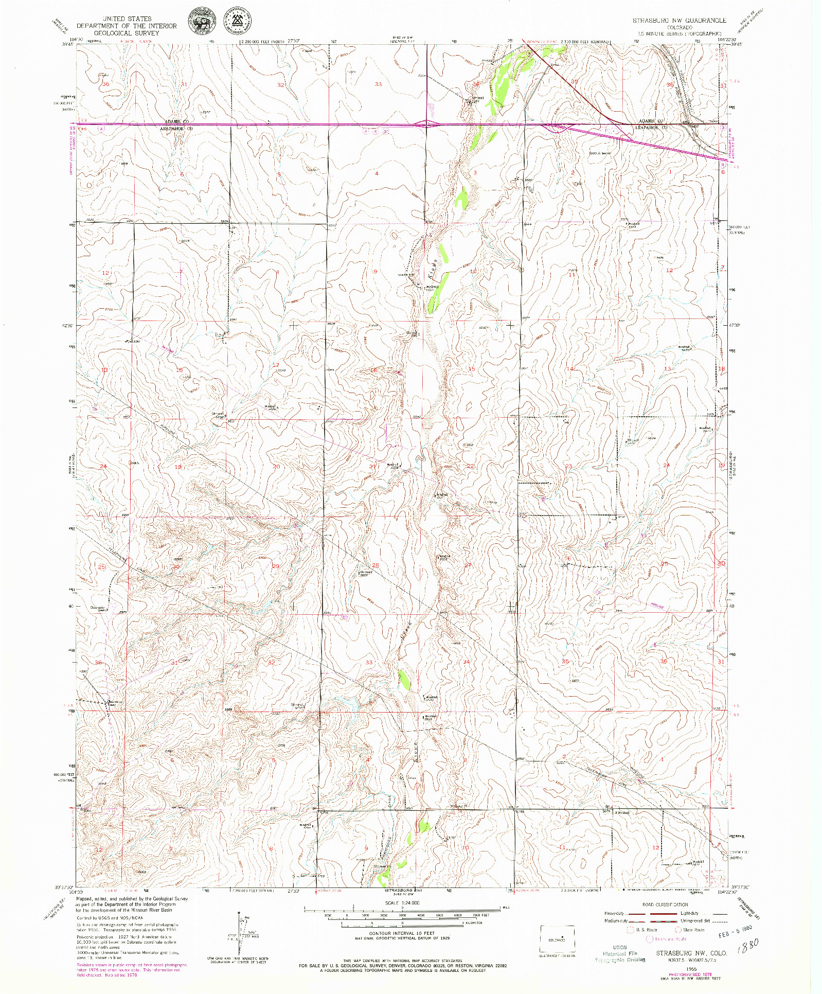 USGS 1:24000-SCALE QUADRANGLE FOR STRASBURG NW, CO 1955