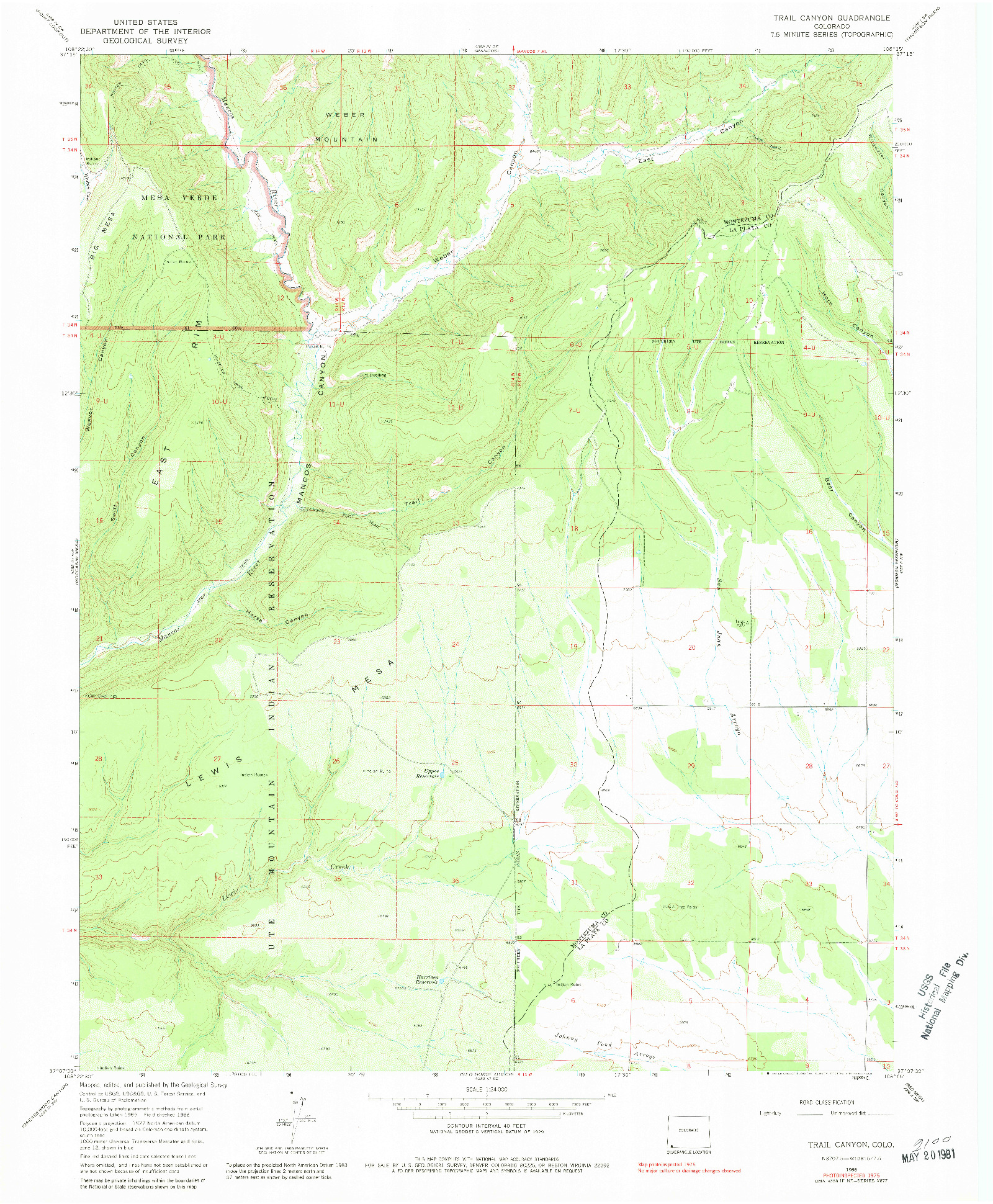 USGS 1:24000-SCALE QUADRANGLE FOR TRAIL CANYON, CO 1966