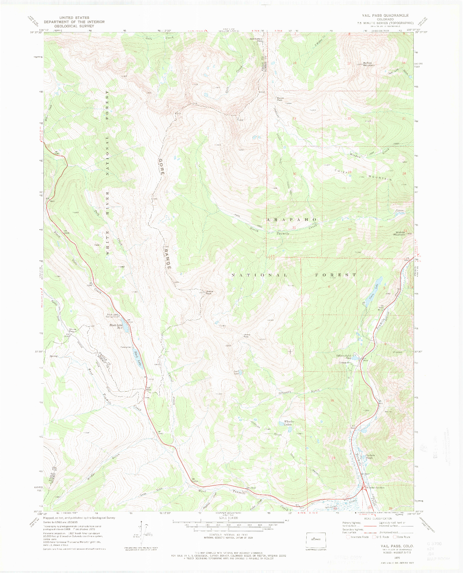 USGS 1:24000-SCALE QUADRANGLE FOR VAIL PASS, CO 1970