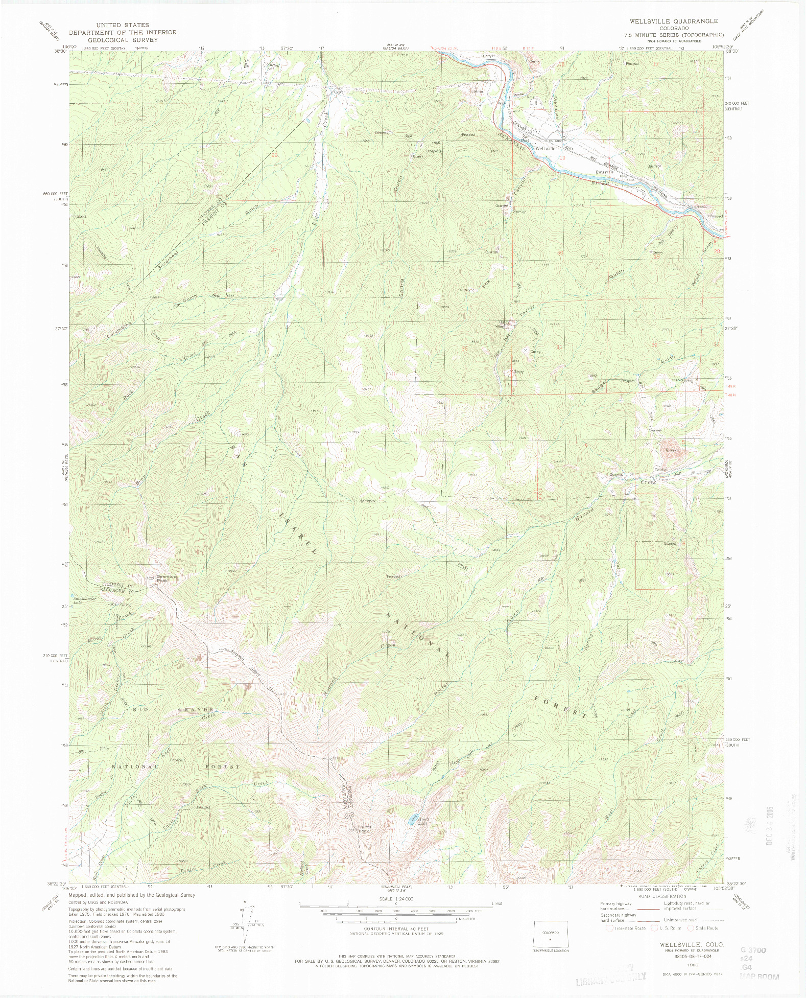 USGS 1:24000-SCALE QUADRANGLE FOR WELLSVILLE, CO 1980