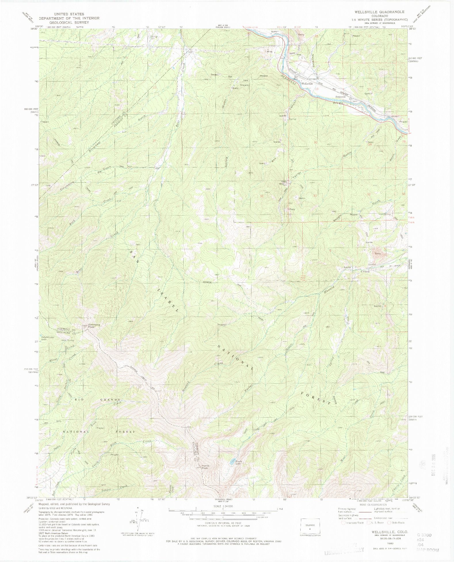 USGS 1:24000-SCALE QUADRANGLE FOR WELLSVILLE, CO 1980