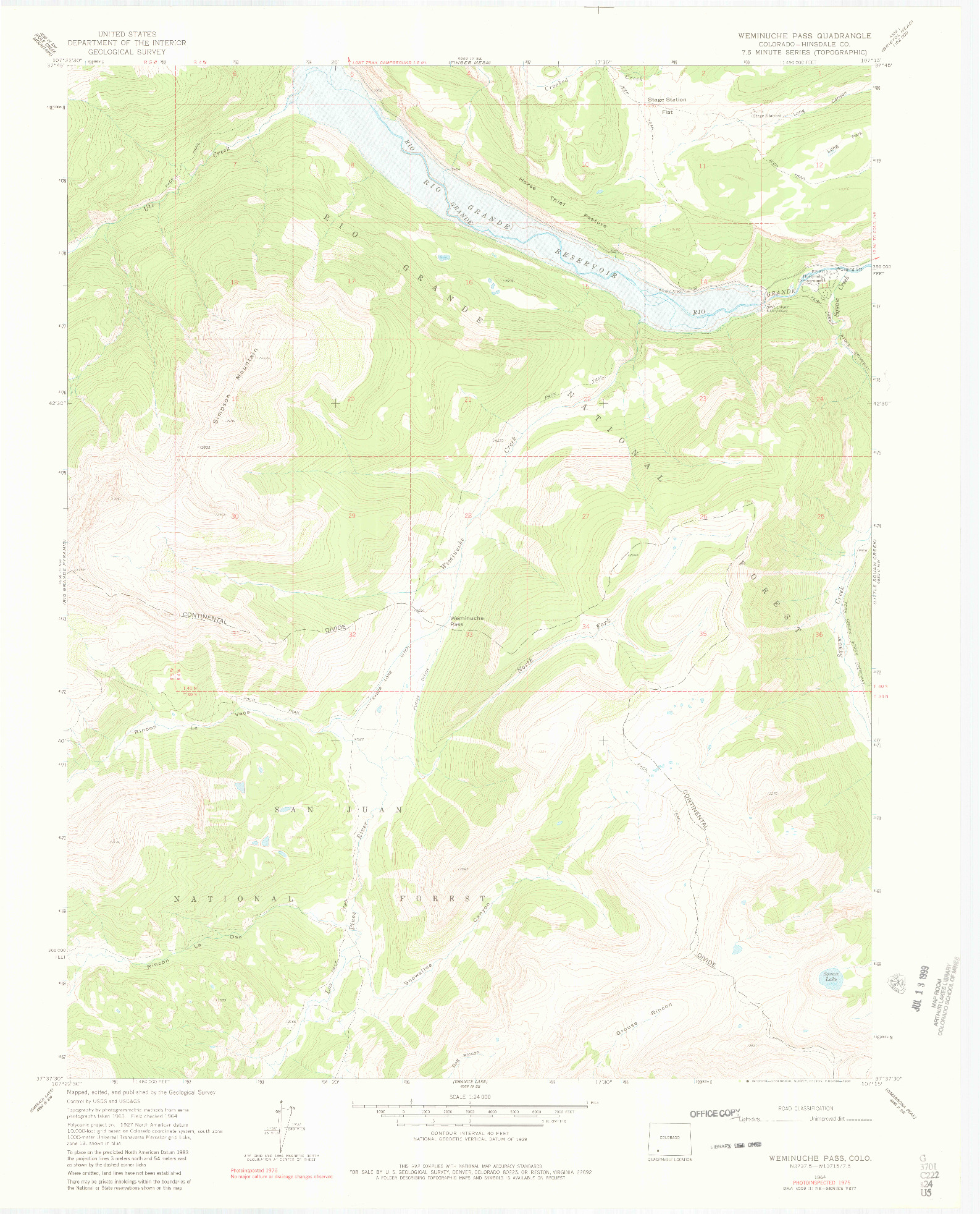 USGS 1:24000-SCALE QUADRANGLE FOR WEMINUCHE PASS, CO 1964
