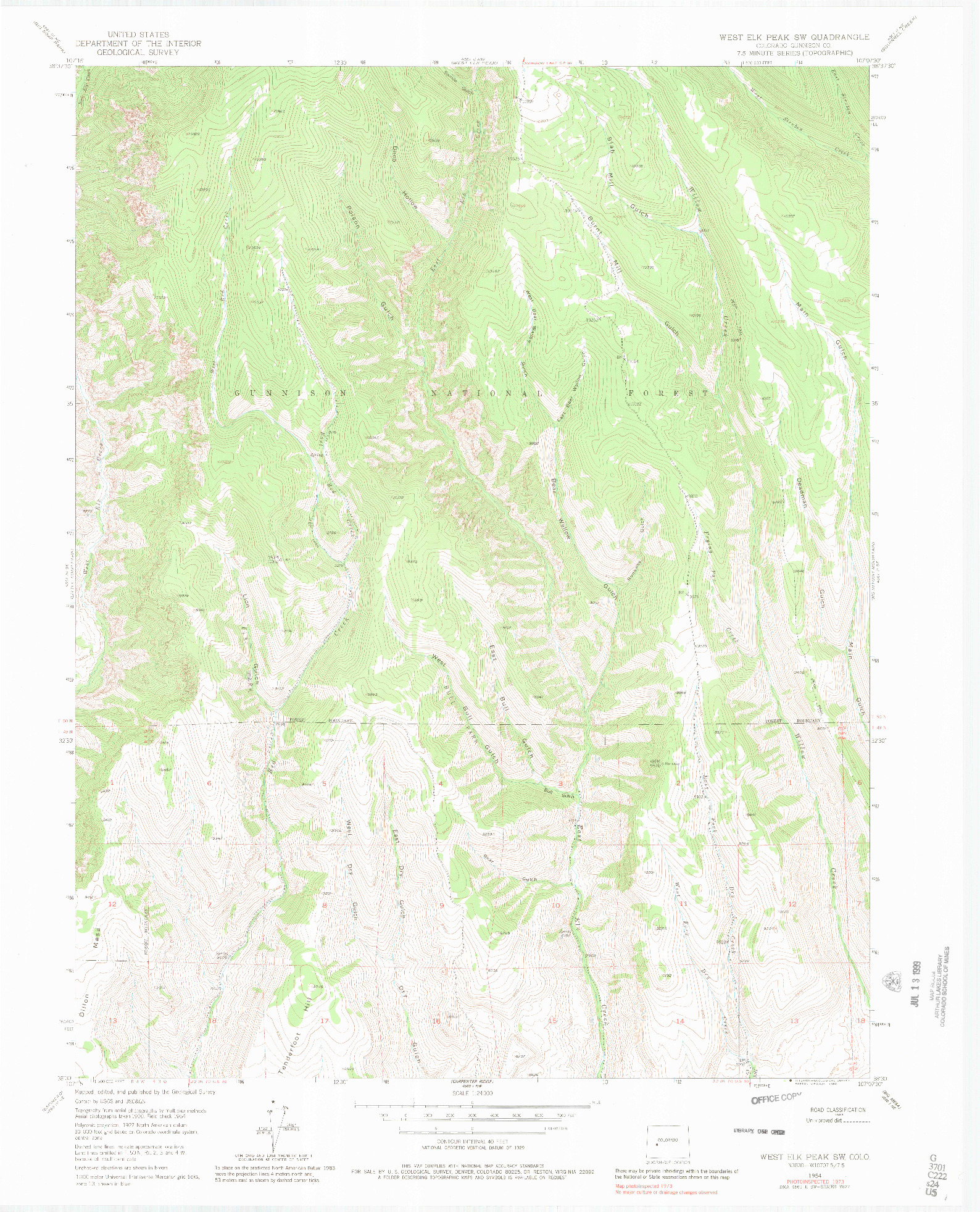 USGS 1:24000-SCALE QUADRANGLE FOR WEST ELK PEAK SW, CO 1954