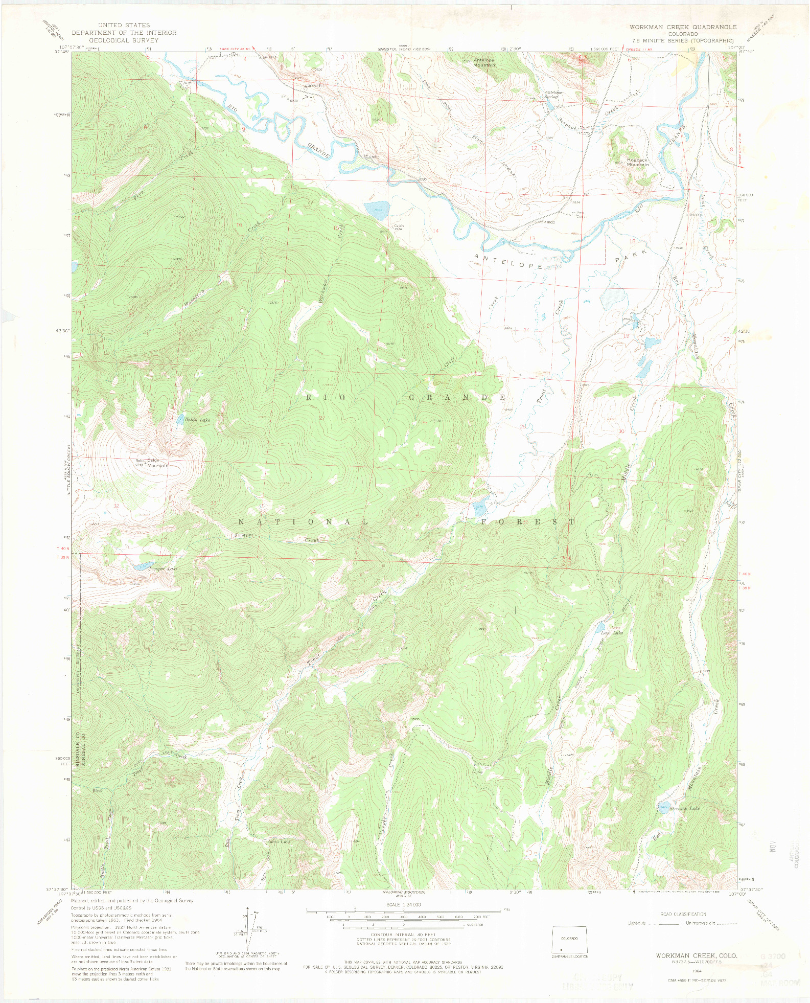 USGS 1:24000-SCALE QUADRANGLE FOR WORKMAN CREEK, CO 1964