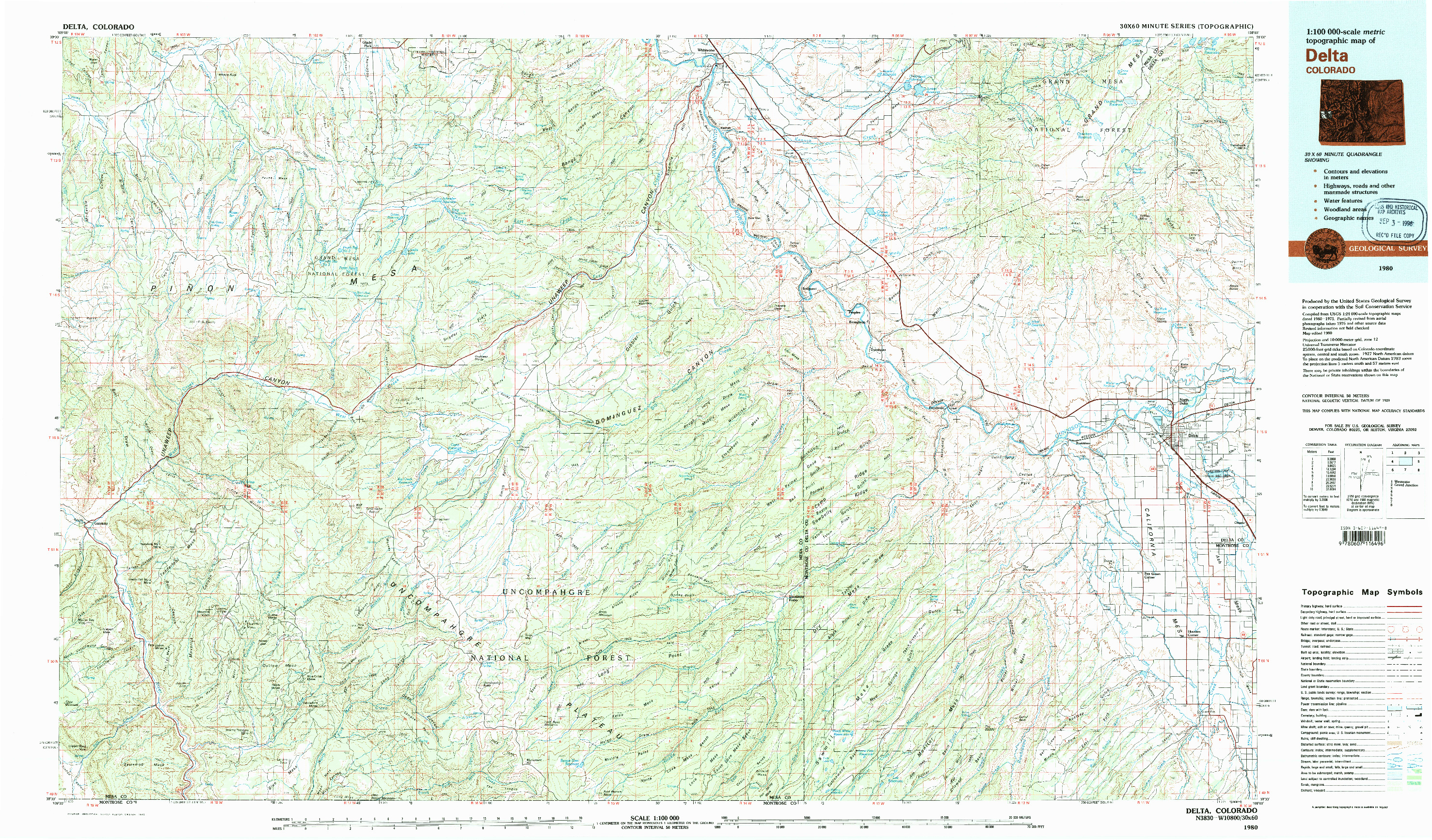 USGS 1:100000-SCALE QUADRANGLE FOR DELTA, CO 1980