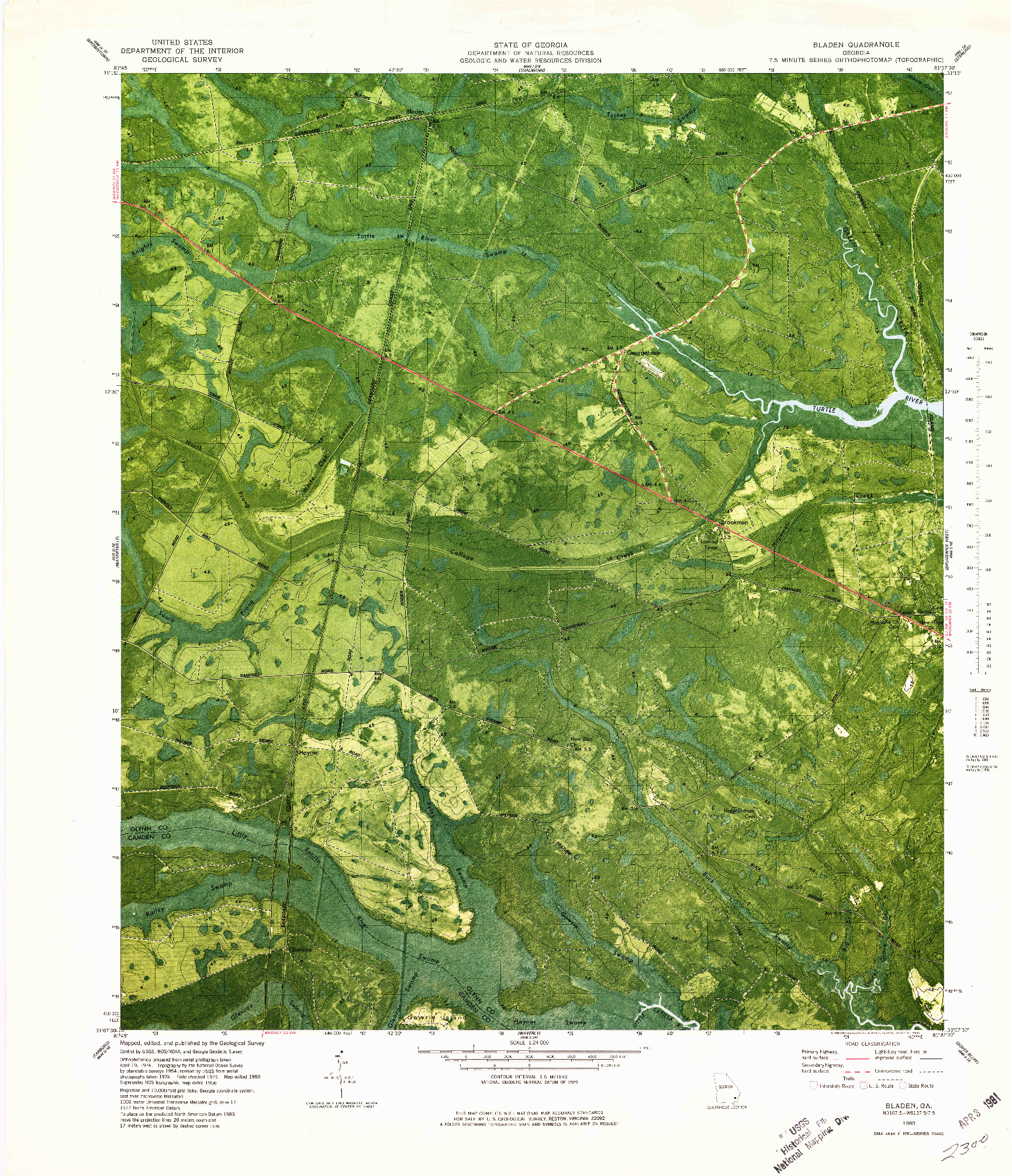 USGS 1:24000-SCALE QUADRANGLE FOR BLADEN, GA 1980