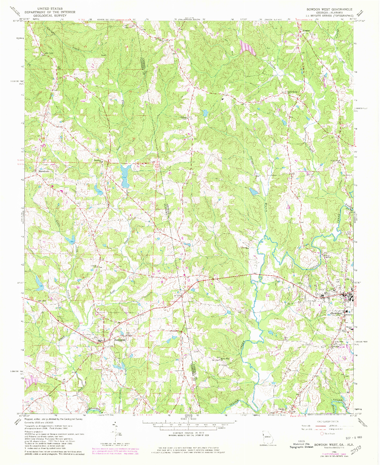 USGS 1:24000-SCALE QUADRANGLE FOR BOWDON WEST, GA 1966