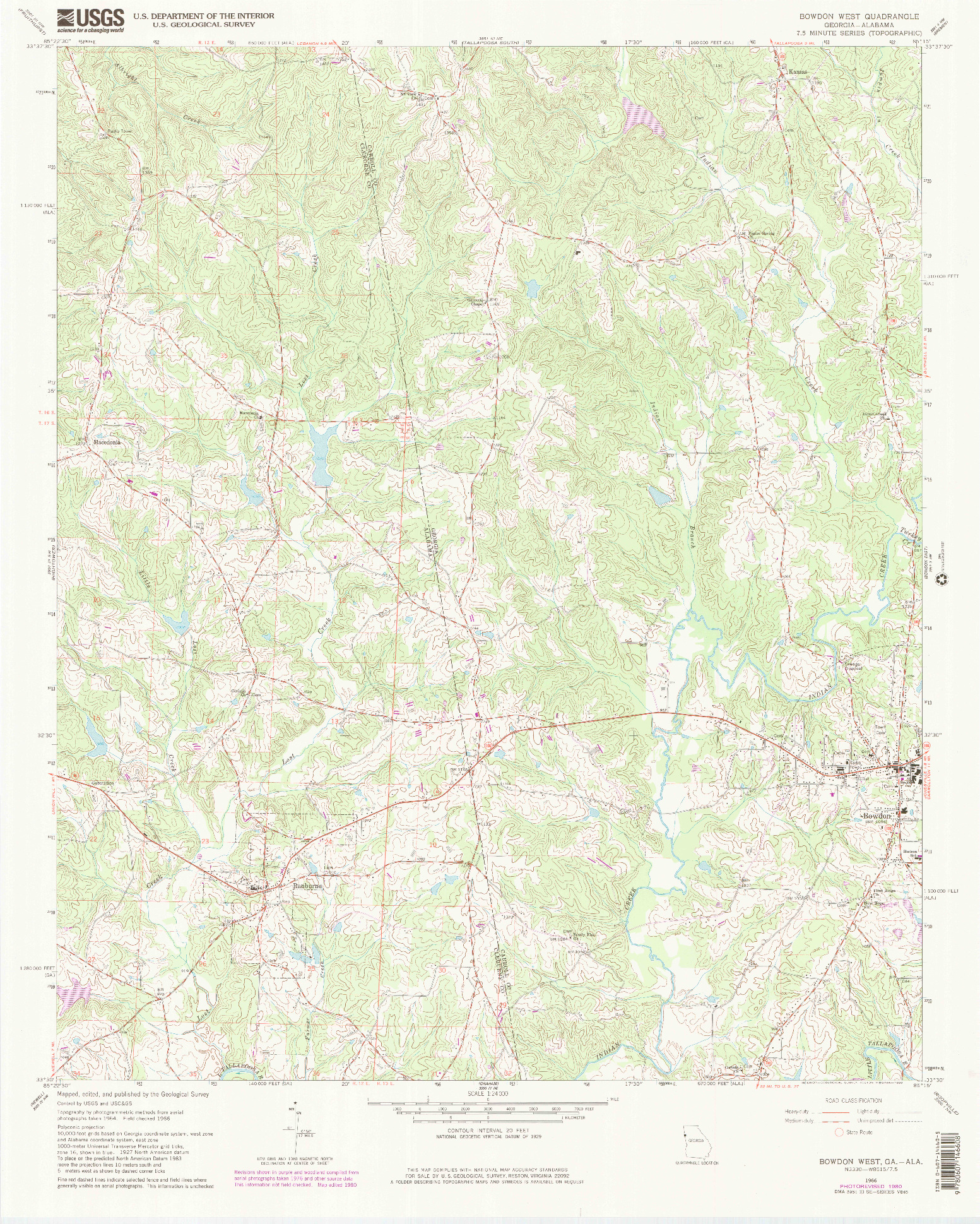 USGS 1:24000-SCALE QUADRANGLE FOR BOWDON WEST, GA 1966