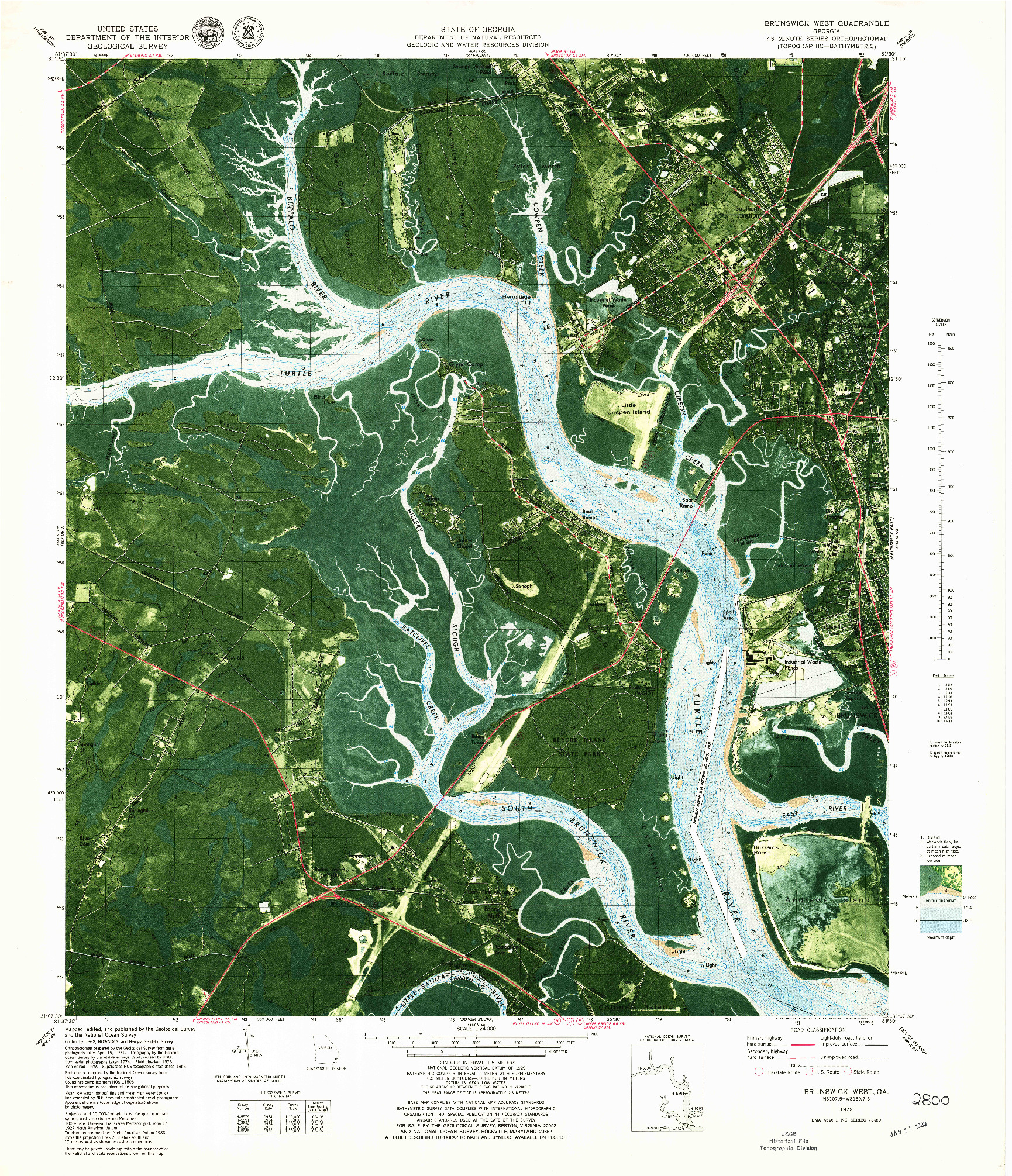 USGS 1:24000-SCALE QUADRANGLE FOR BRUNSWICK WEST, GA 1979