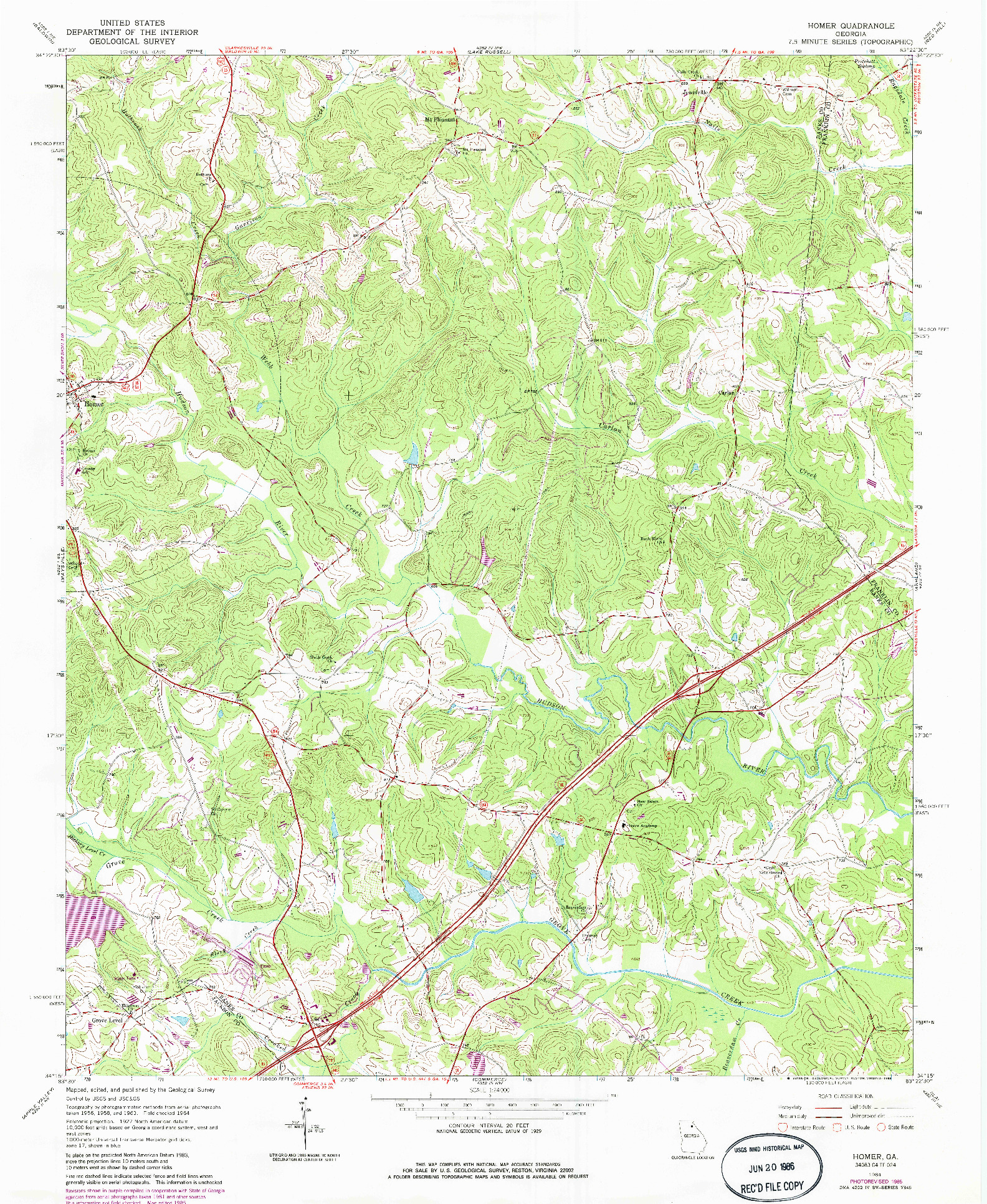 USGS 1:24000-SCALE QUADRANGLE FOR HOMER, GA 1964