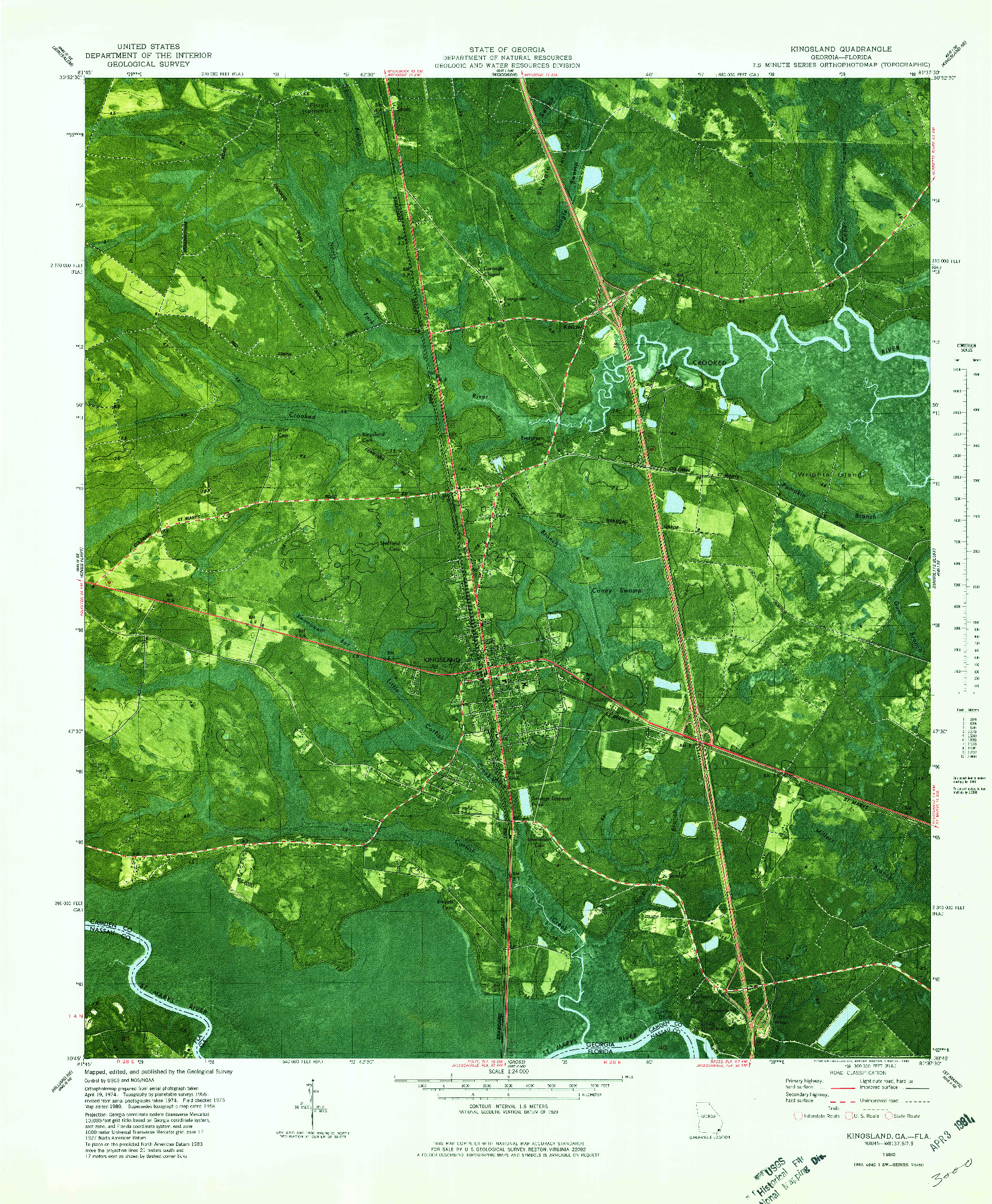 USGS 1:24000-SCALE QUADRANGLE FOR KINGSLAND, GA 1980