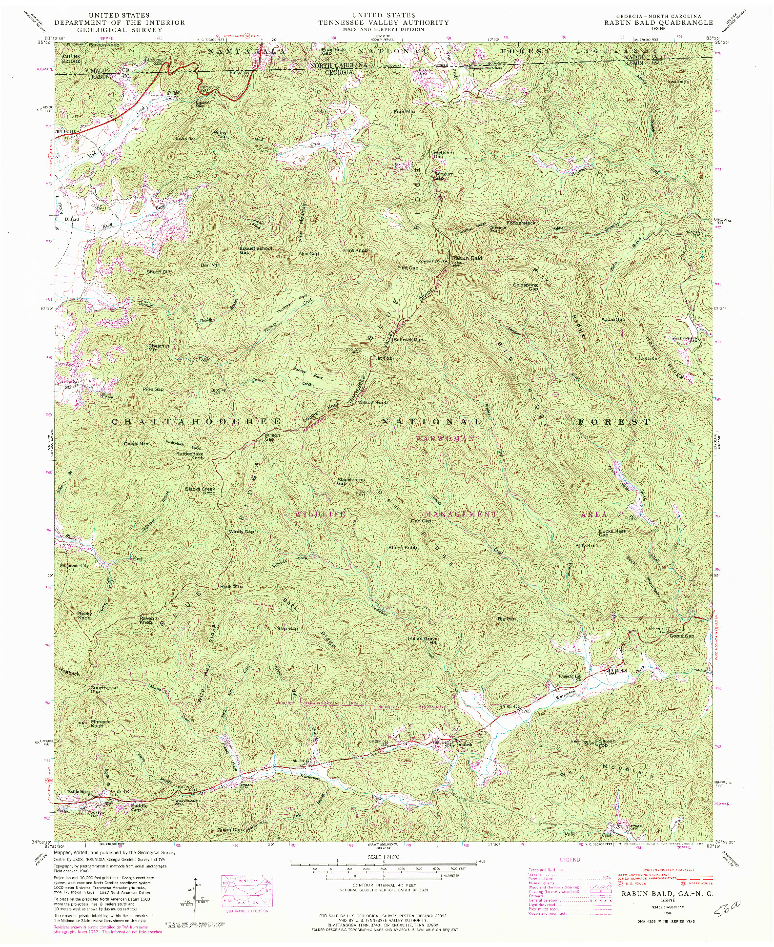 USGS 1:24000-SCALE QUADRANGLE FOR RABUN BALD, GA 1946