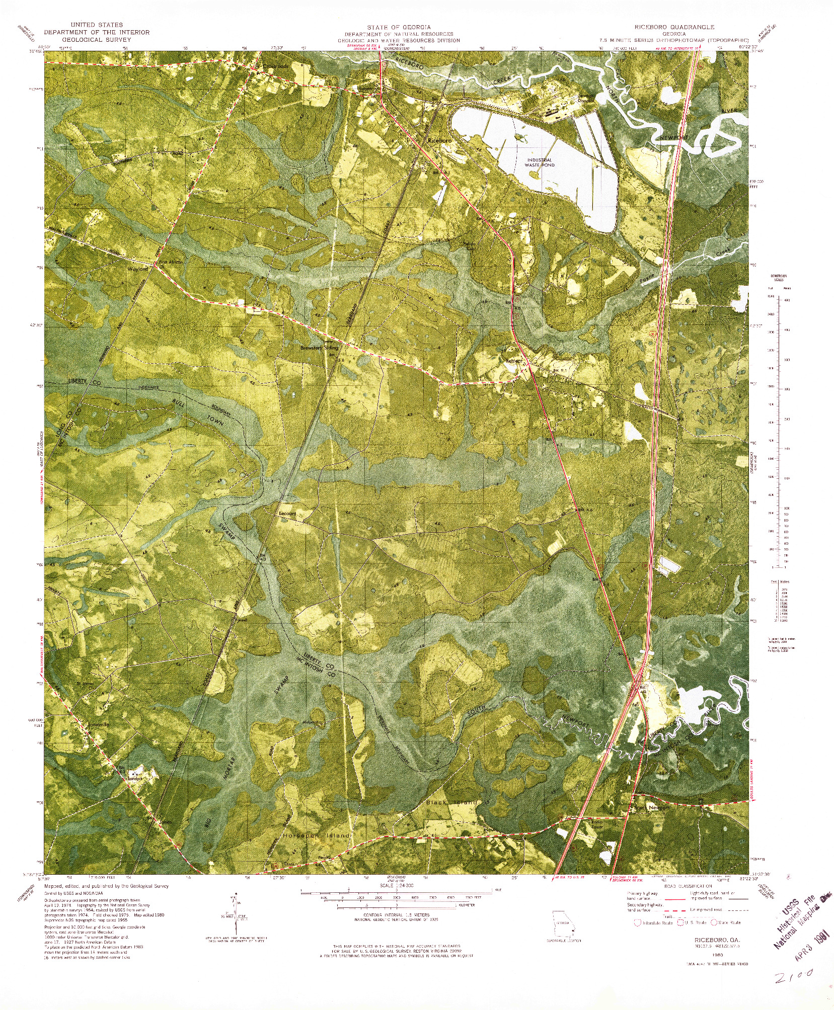 USGS 1:24000-SCALE QUADRANGLE FOR RICEBORO, GA 1980