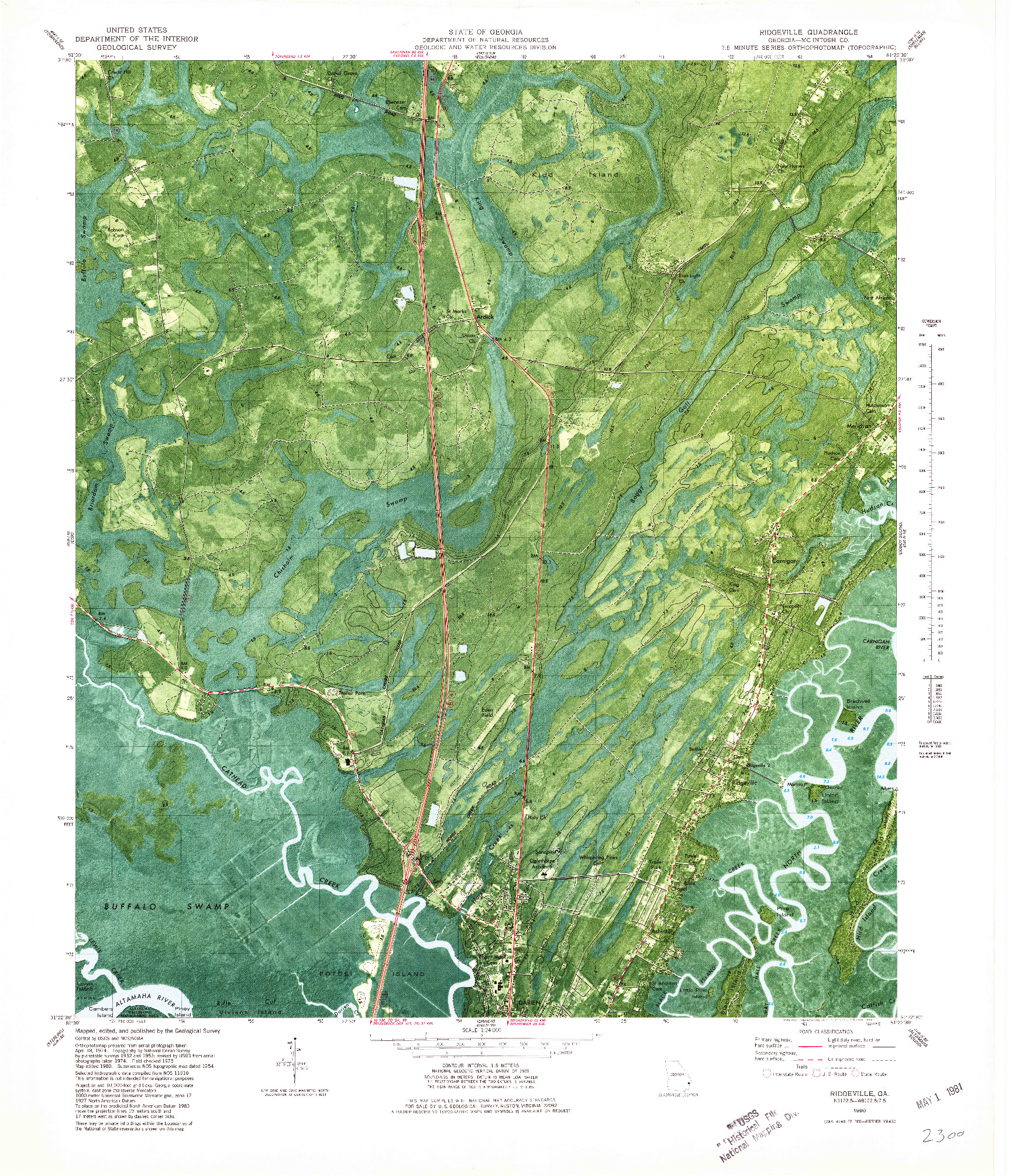 USGS 1:24000-SCALE QUADRANGLE FOR RIDGEVILLE, GA 1980