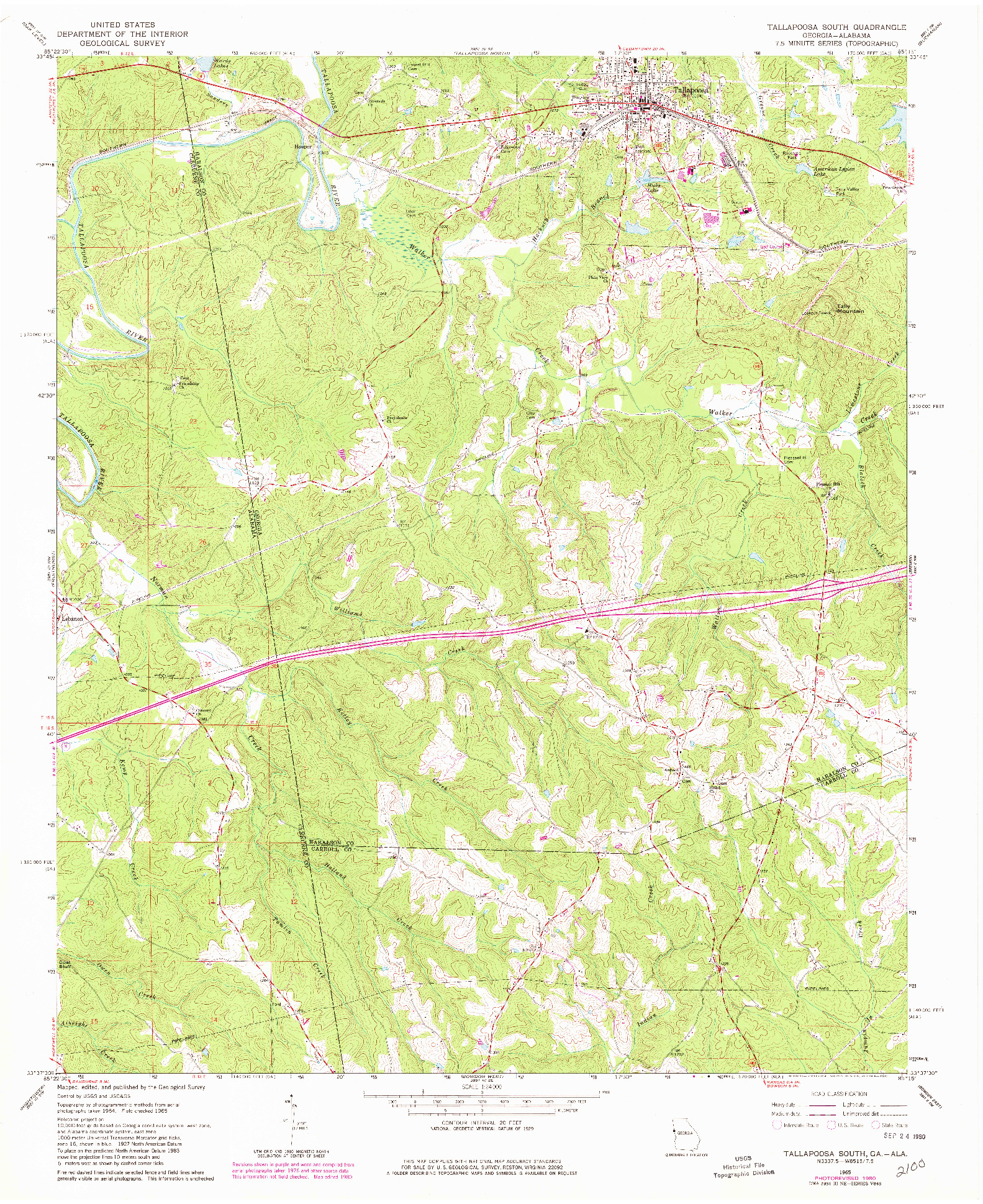USGS 1:24000-SCALE QUADRANGLE FOR TALLAPOOSA SOUTH, GA 1965