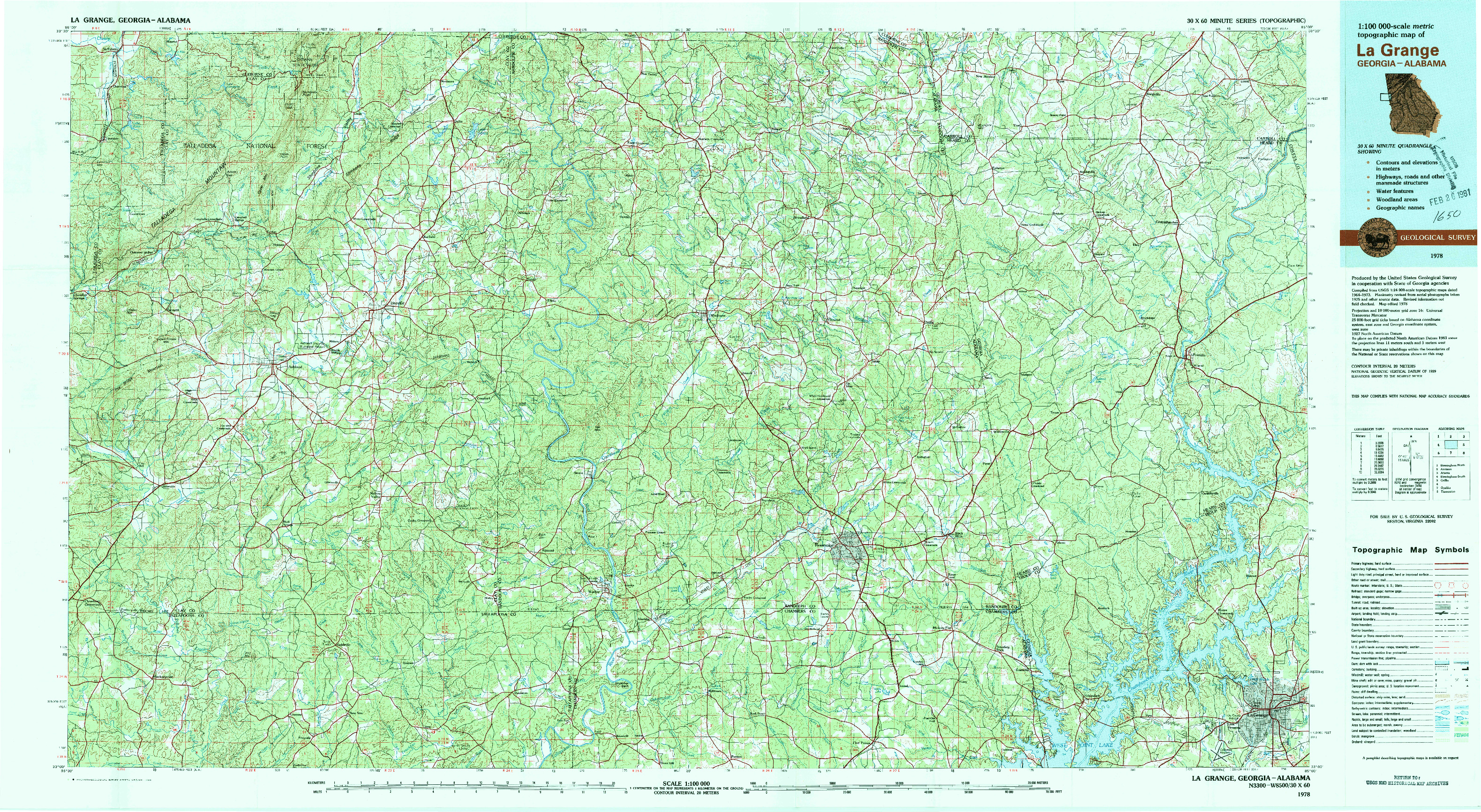 USGS 1:100000-SCALE QUADRANGLE FOR LA GRANGE, GA 1978