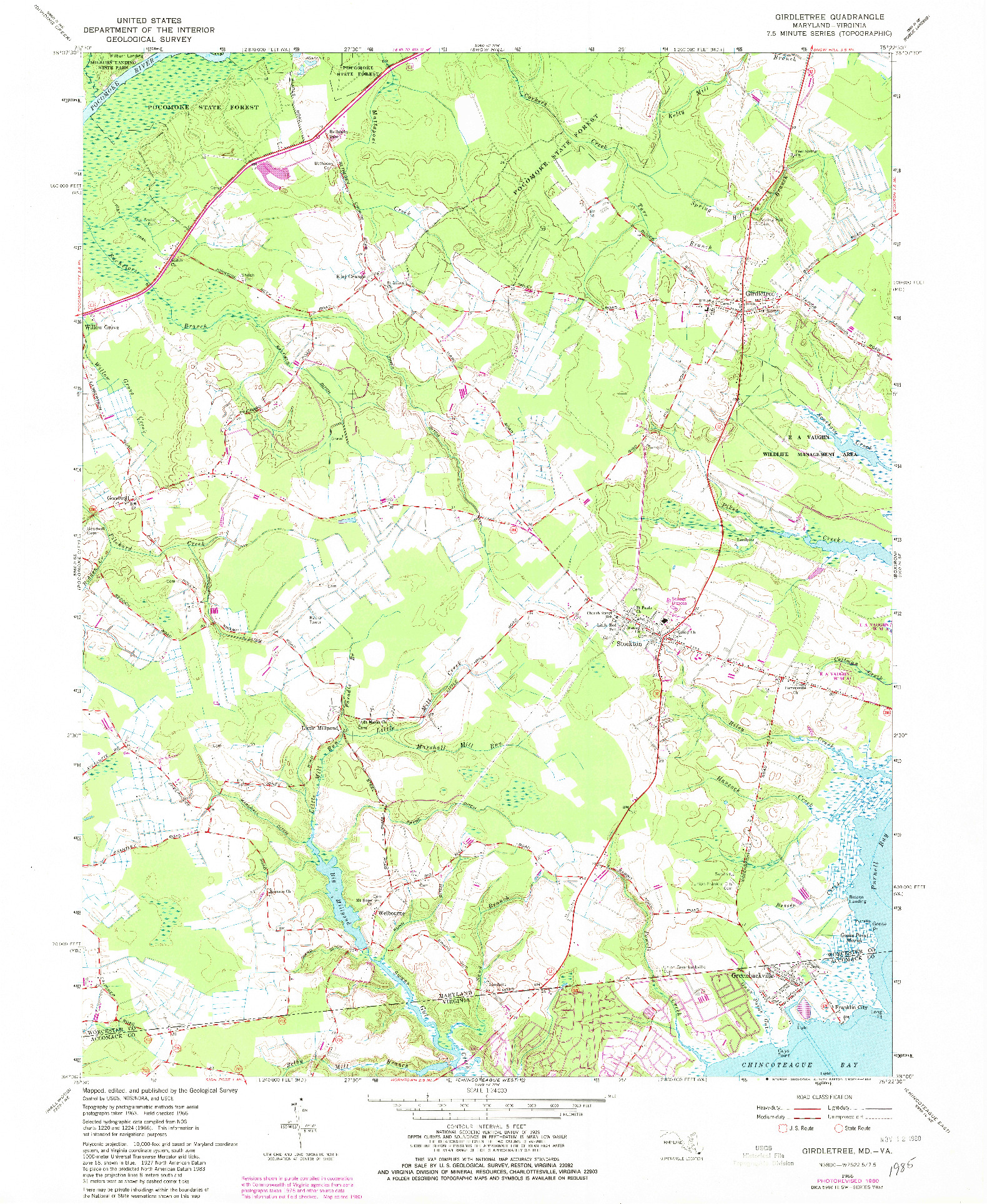 USGS 1:24000-SCALE QUADRANGLE FOR GIRDLETREE, MD 1966