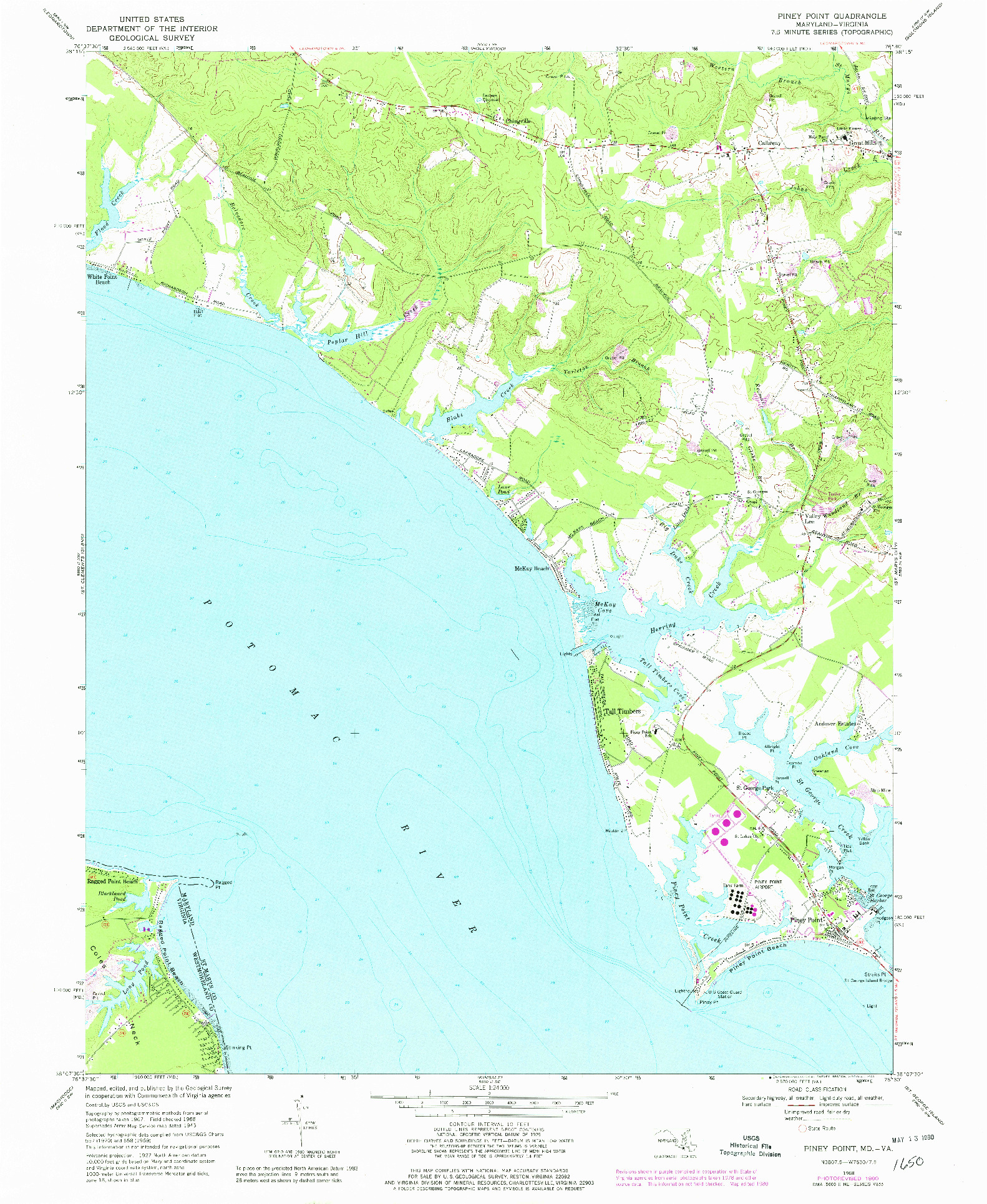 USGS 1:24000-SCALE QUADRANGLE FOR PINEY POINT, MD 1968