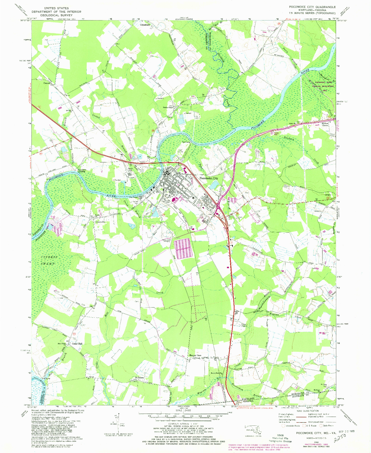 USGS 1:24000-SCALE QUADRANGLE FOR POCOMOKE CITY, MD 1968