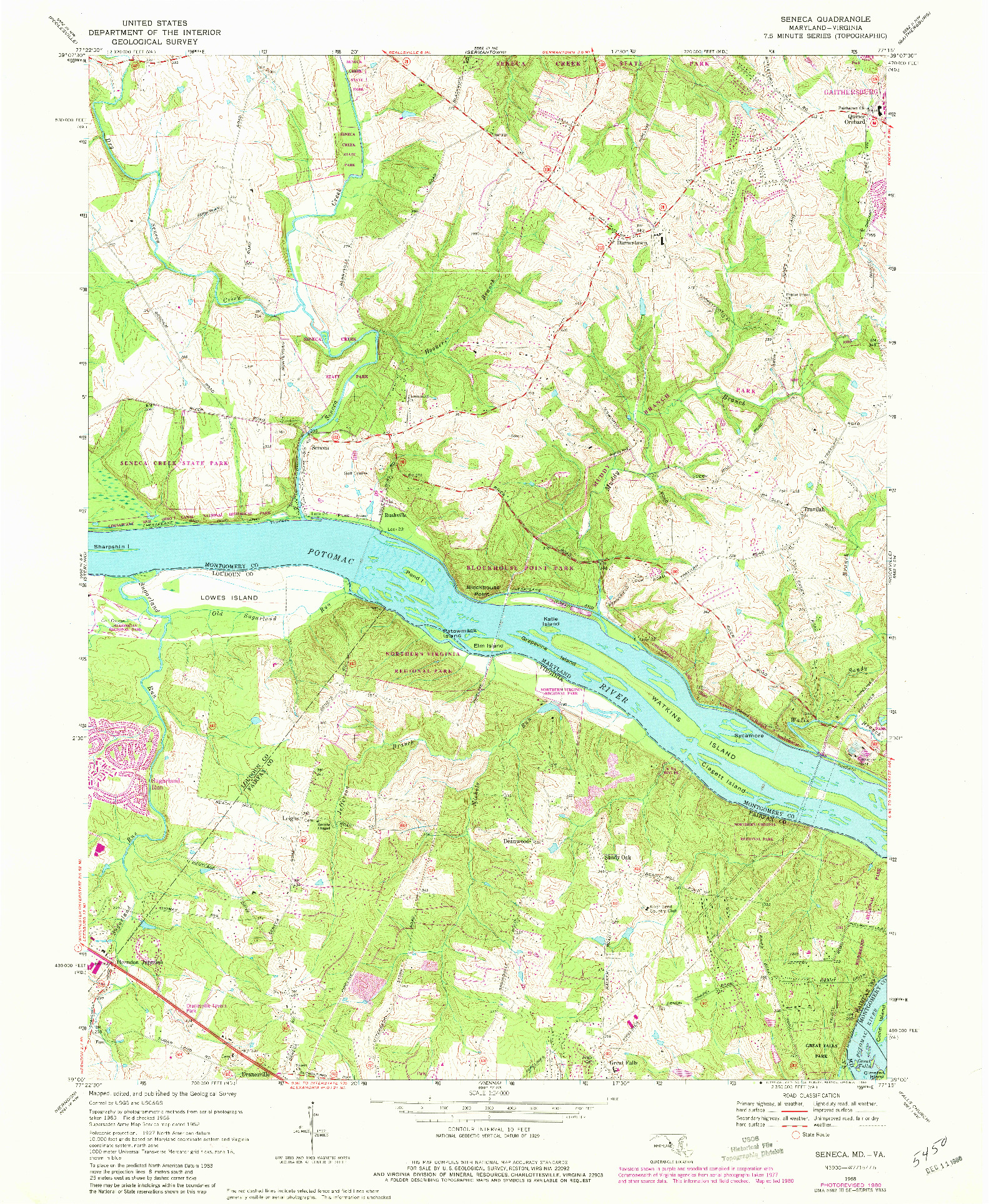 USGS 1:24000-SCALE QUADRANGLE FOR SENECA, MD 1968