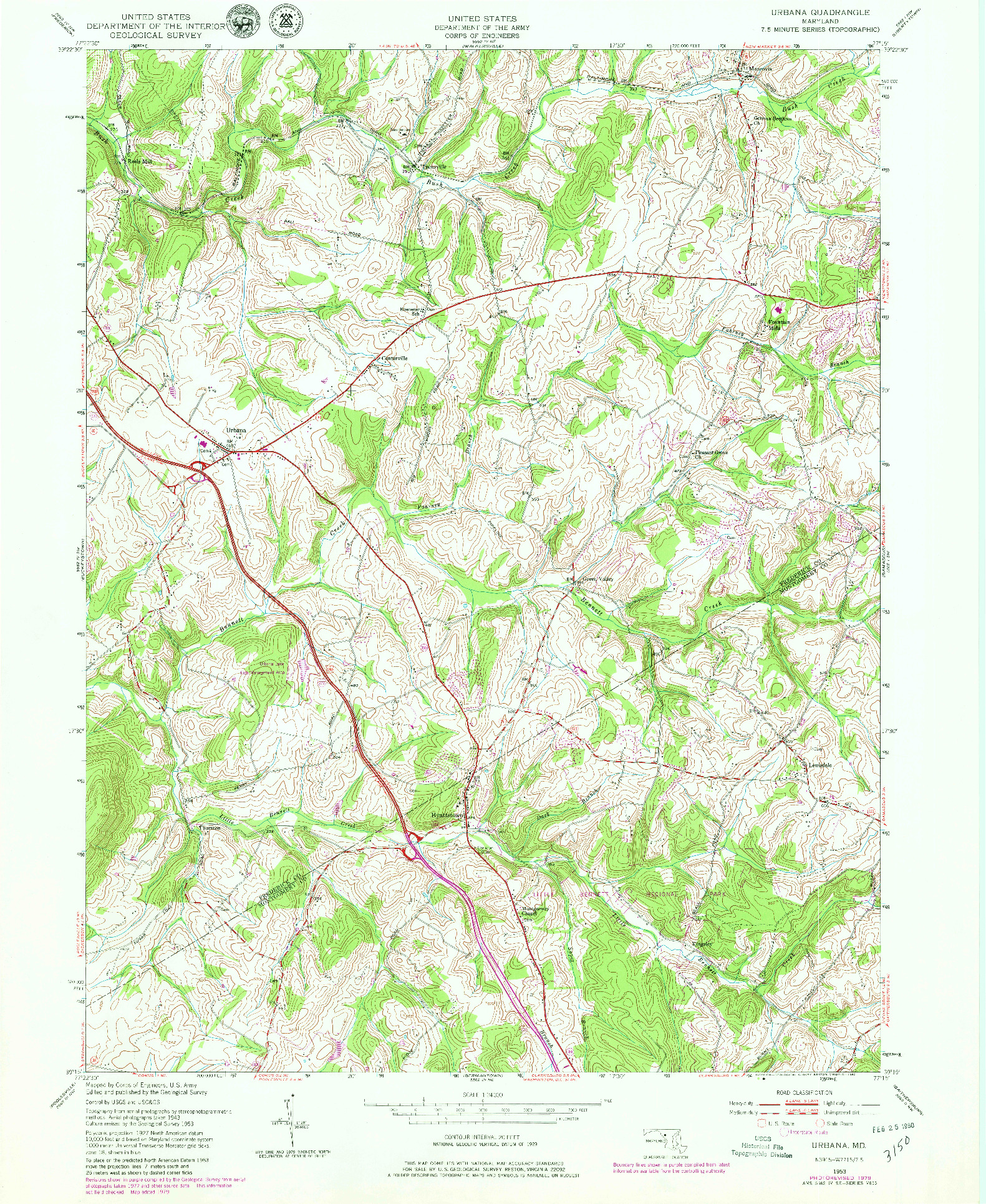 USGS 1:24000-SCALE QUADRANGLE FOR URBANA, MD 1953