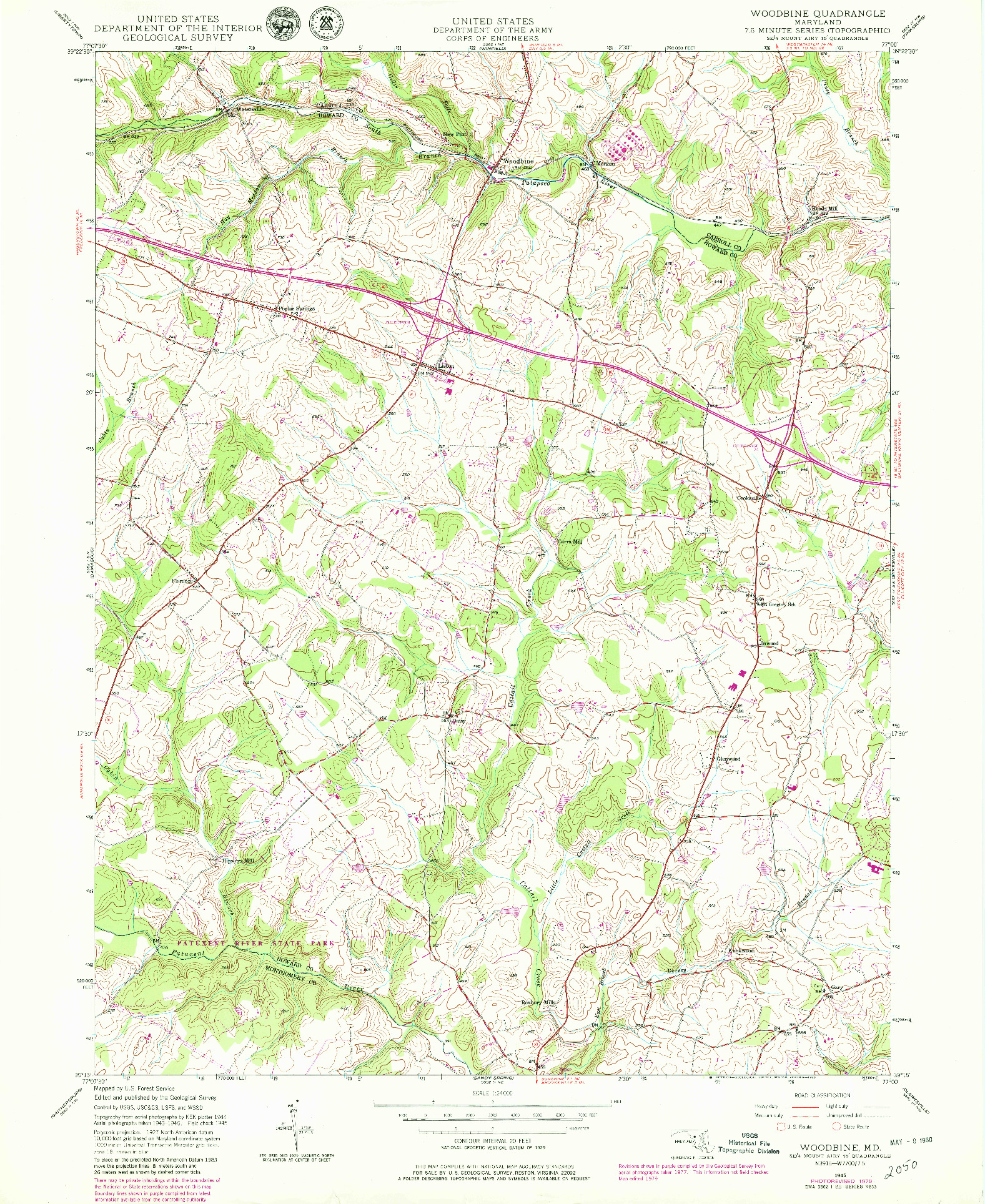 USGS 1:24000-SCALE QUADRANGLE FOR WOODBINE, MD 1945