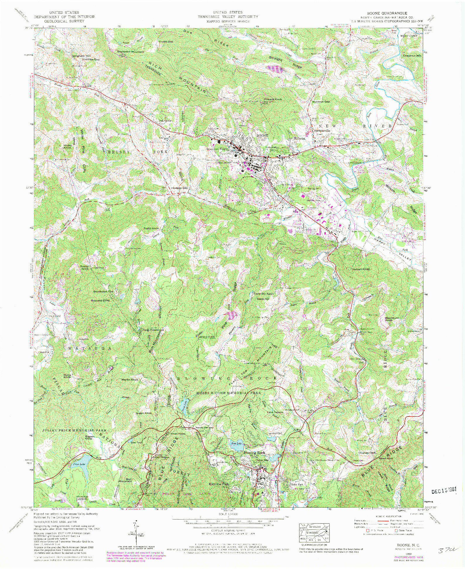USGS 1:24000-SCALE QUADRANGLE FOR BOONE, NC 1959