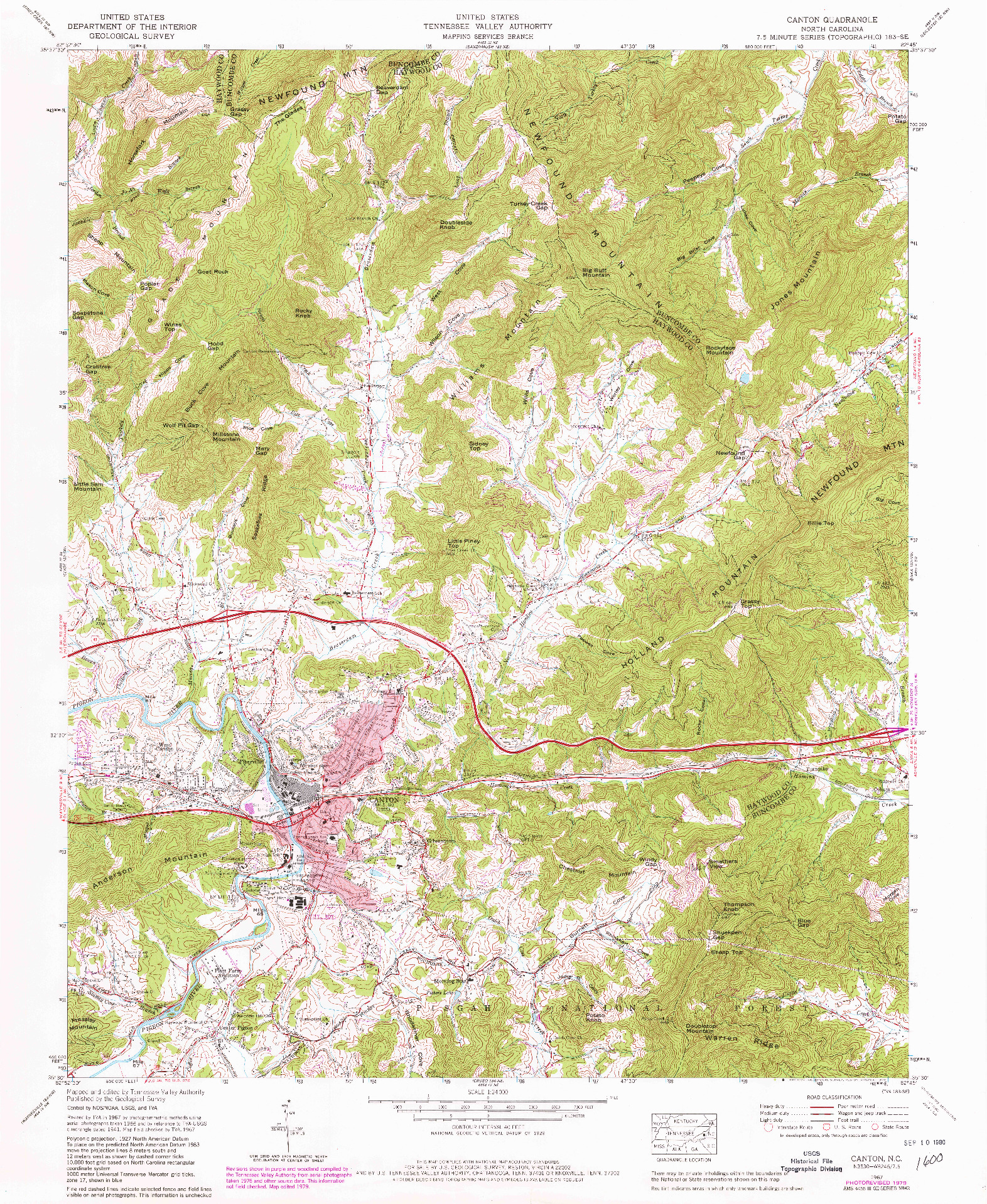 USGS 1:24000-SCALE QUADRANGLE FOR CANTON, NC 1967