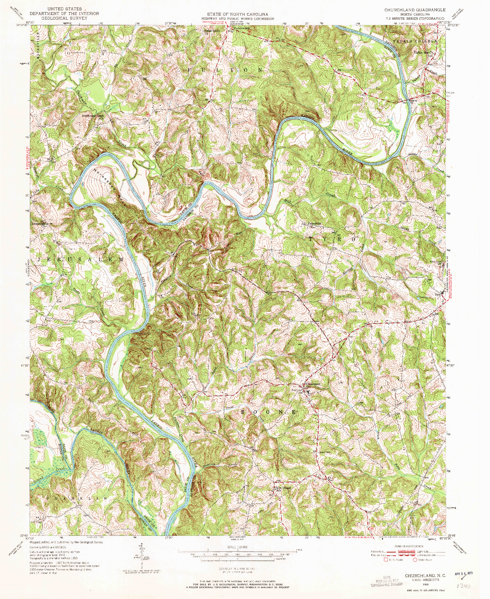 USGS 1:24000-SCALE QUADRANGLE FOR CHURCHLAND, NC 1950