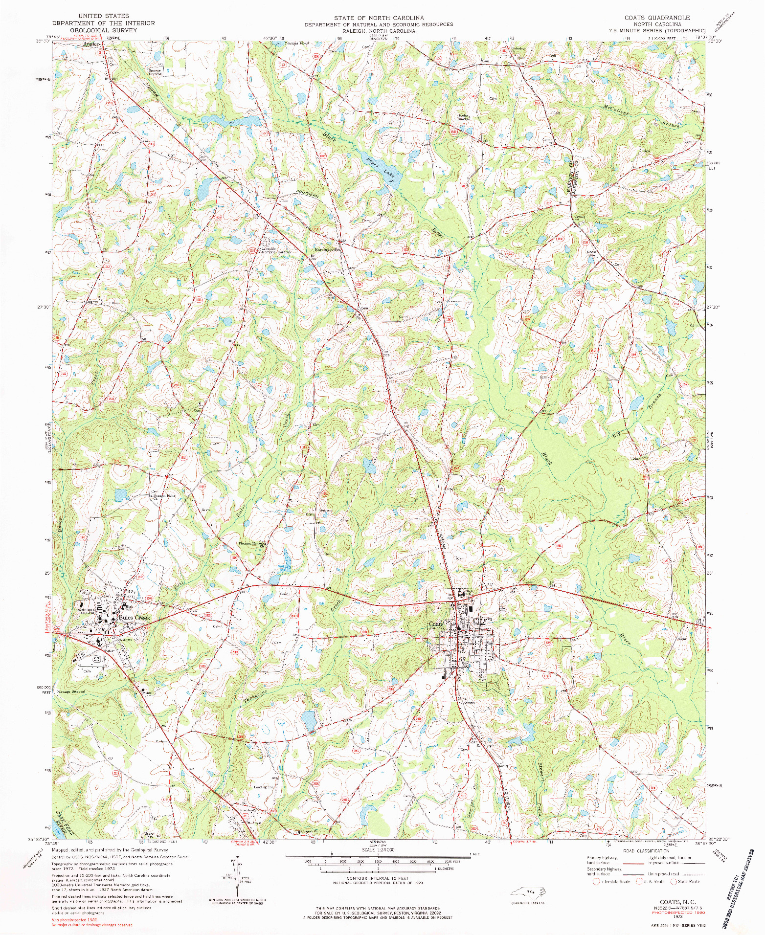 USGS 1:24000-SCALE QUADRANGLE FOR COATS, NC 1973