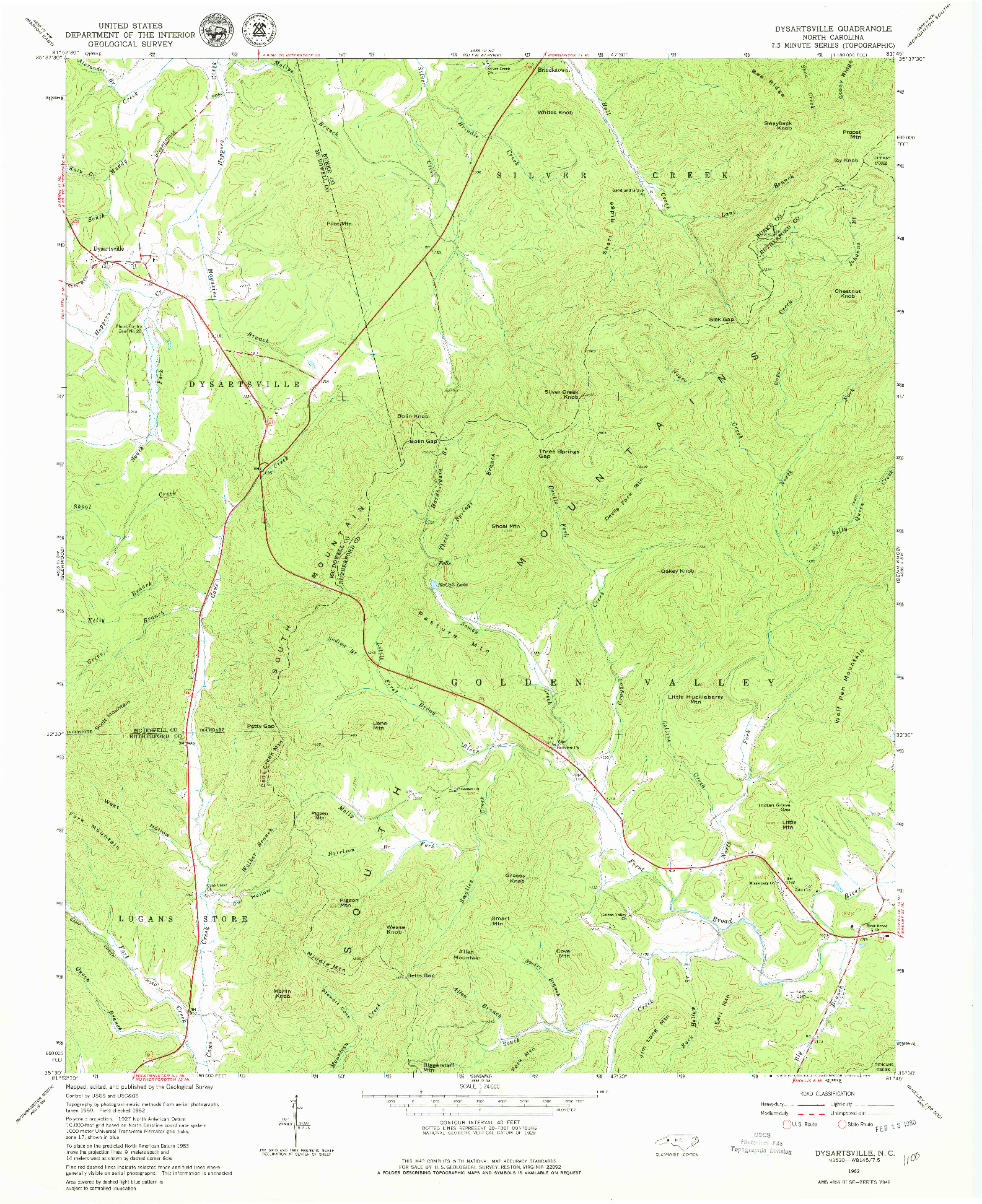 USGS 1:24000-SCALE QUADRANGLE FOR DYSARTSVILLE, NC 1962